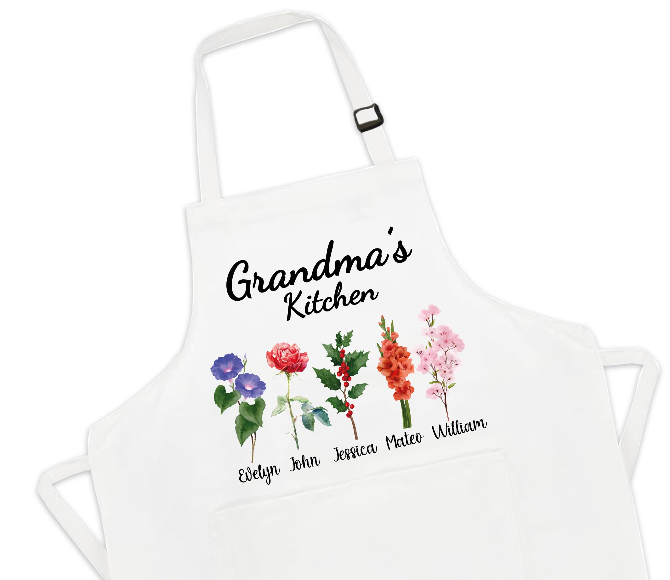 Personalized Apron for Women - Christmas, Birthday & Mother's Day Gift Ideas - Floral Design Kitchen Apron for Mom & Grandma - Perfect for Cooking, Baking and Gardening Activities