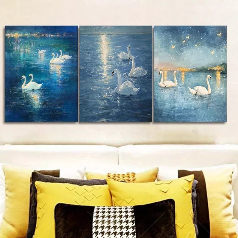 3-Piece Swan in Water Wall Art Set - Framed Canvas 40x60cm - High Quality Australian Made Print - Ready to Hang - Perfect for Living Room, Bedroom & Office Decor