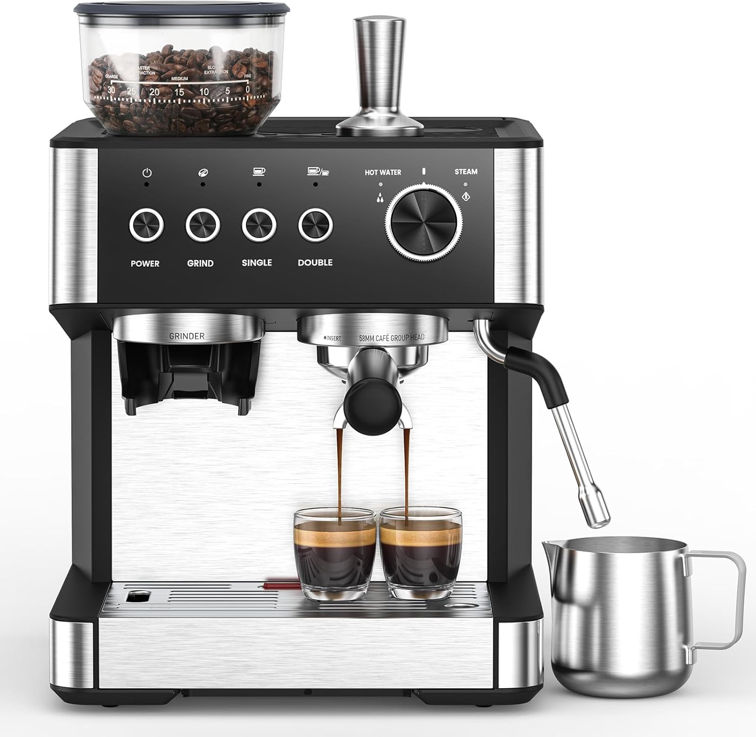 Premium 20 Bar Espresso Machine with Built-in Grinder & Milk Frother Steam Wand - Perfect for Home Baristas & Coffee Lovers (Ideal for Lattes, Cappuccinos & Espresso Drinks)