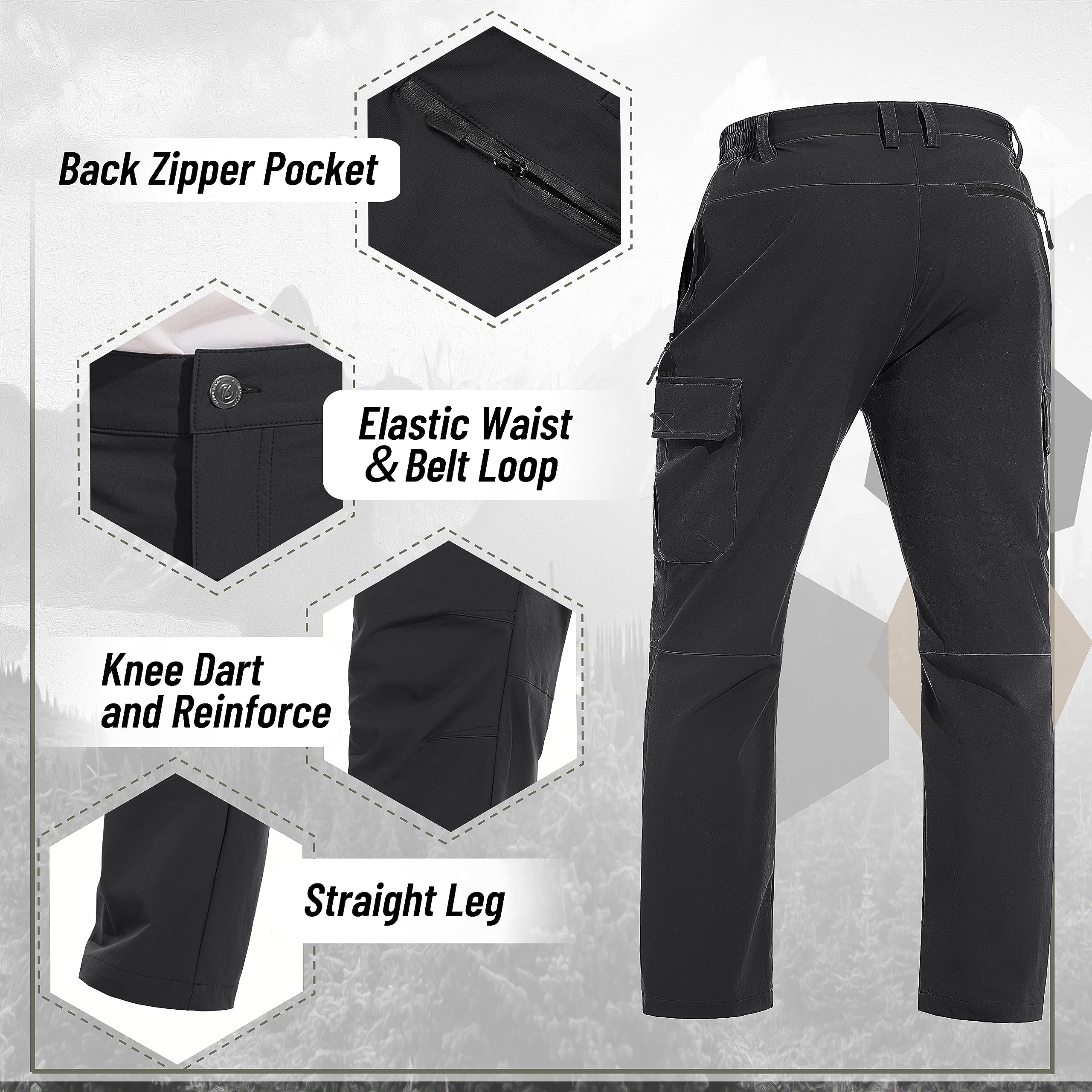 TACVASEN Men's Cargo Pants - 5 Pocket Water Resistant Quick Dry Lightweight Stretch Ripstop Pants for Hiking, Work, Travel & Outdoor Adventures