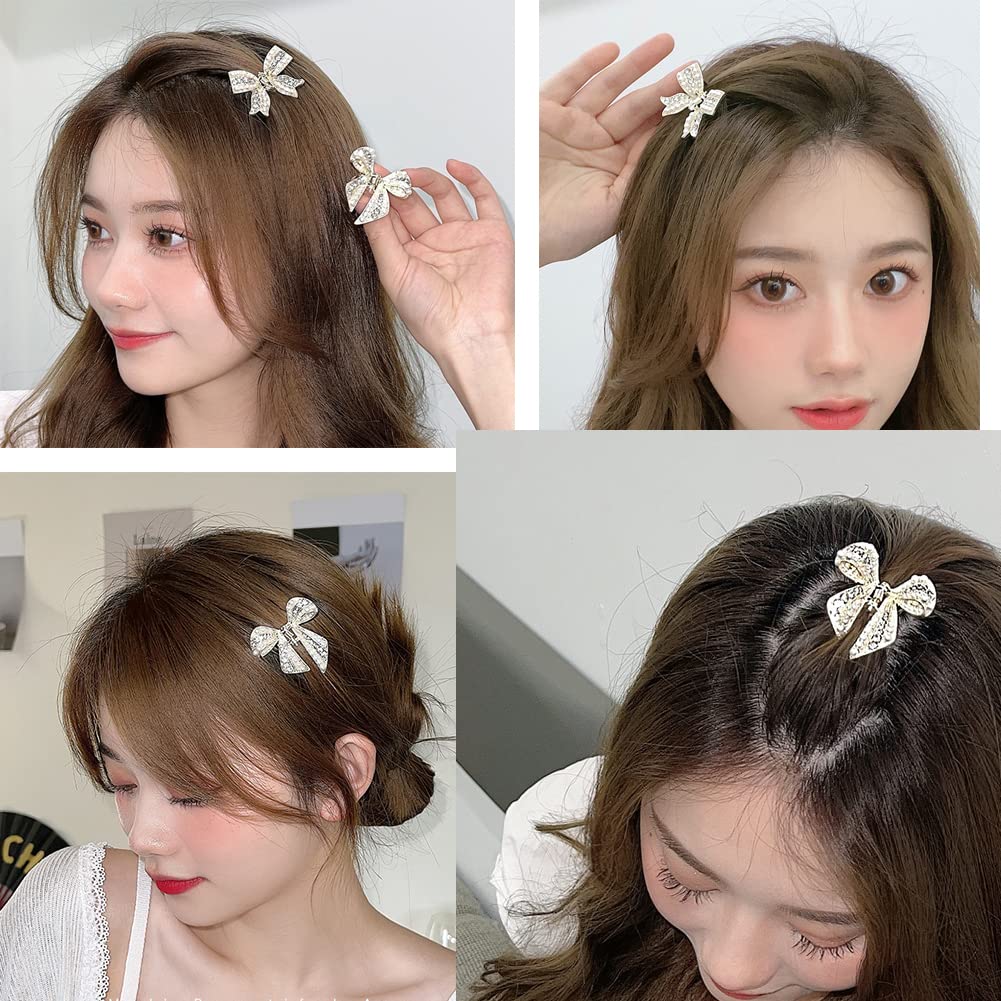 Pearl Hair Claw Clip for Women & Girls - Non-Slip Bowknot Crystal Hair Clips with Pearl Accents - Perfect for Thin Hair & Everyday Hairstyles - Ideal for Work, Parties, Weddings & Casual Outings