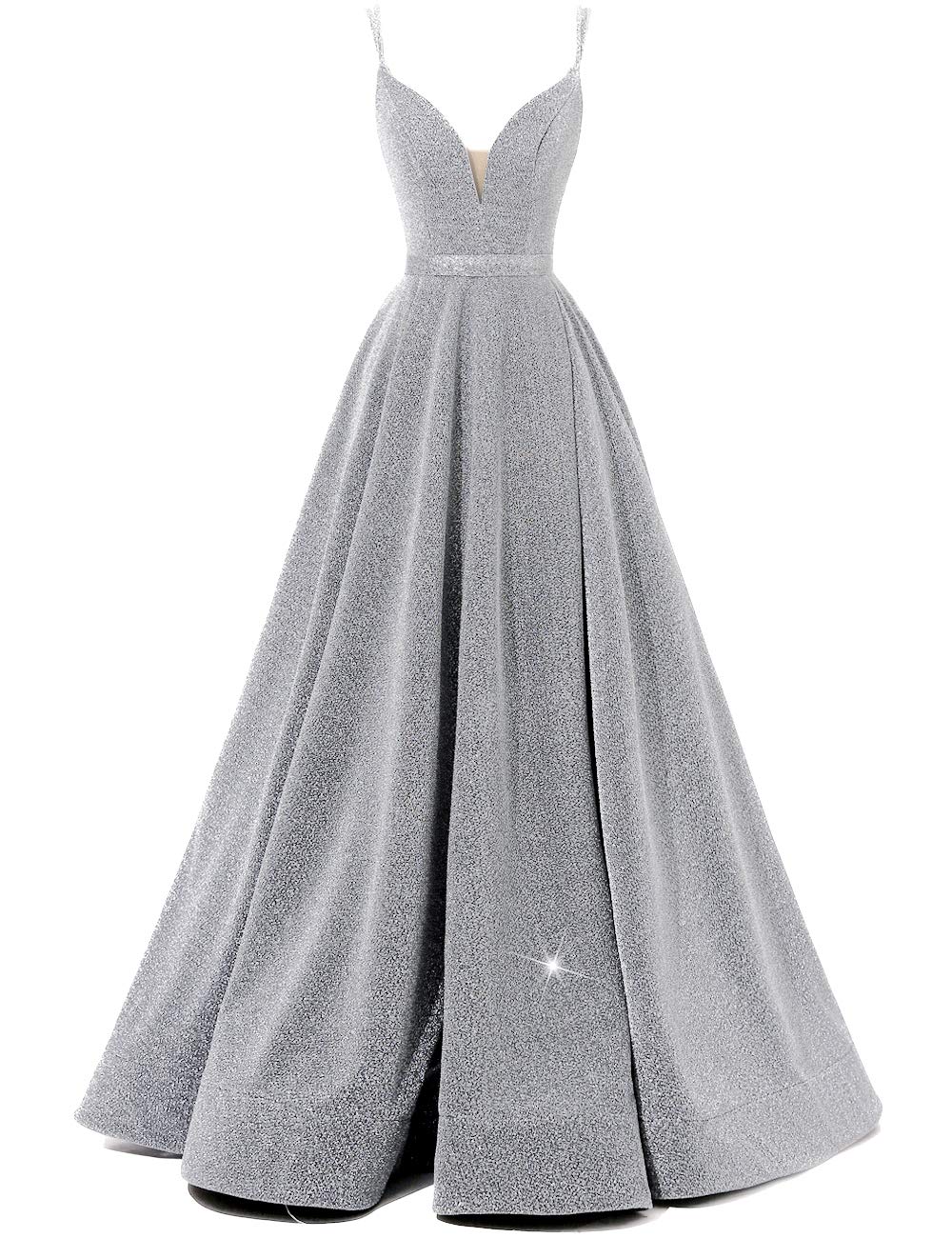 Sparkly Women's V-Neck Prom Dress with Thick Straps & High Slit - Elegant Long Evening Gown for Homecoming, Pageant, Cocktail Party & Formal Events