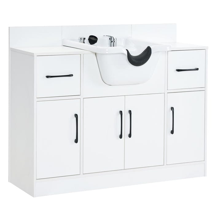 Alexander 3-in-1 Salon Shampoo Station - Professional Styling Station with Shampoo Bowl & Storage Cabinet for Hair Salons & Home Use
