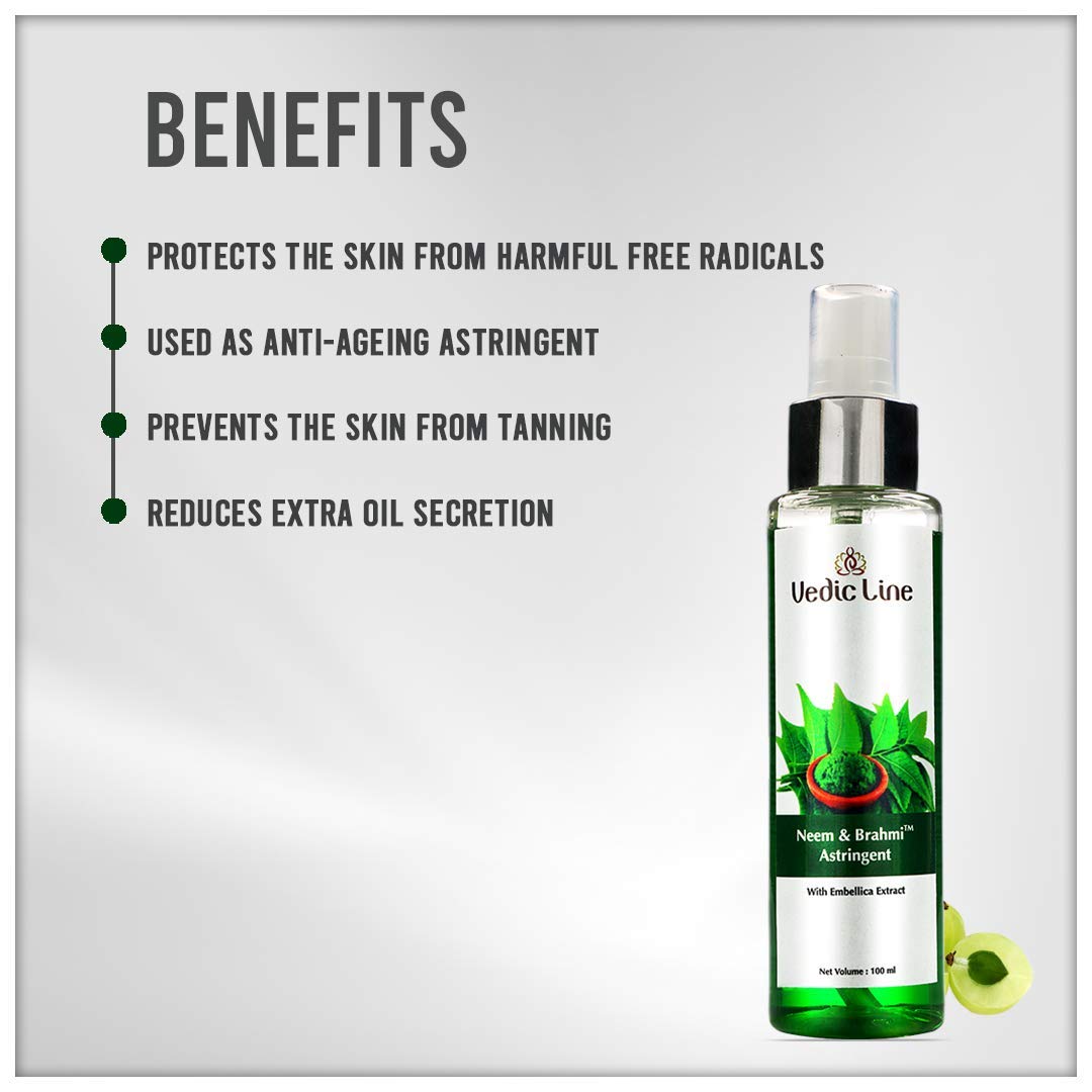 Vedicline Neem & Brahmi Astringent for Dark Spots & Acne Treatment - With Emblica Extract for Healthy Skin Care (200ml, Pack of 2) | Perfect Valentine's Gift for Clear & Glowing Skin | Ideal for Daily Skincare Routine & Blemish Control