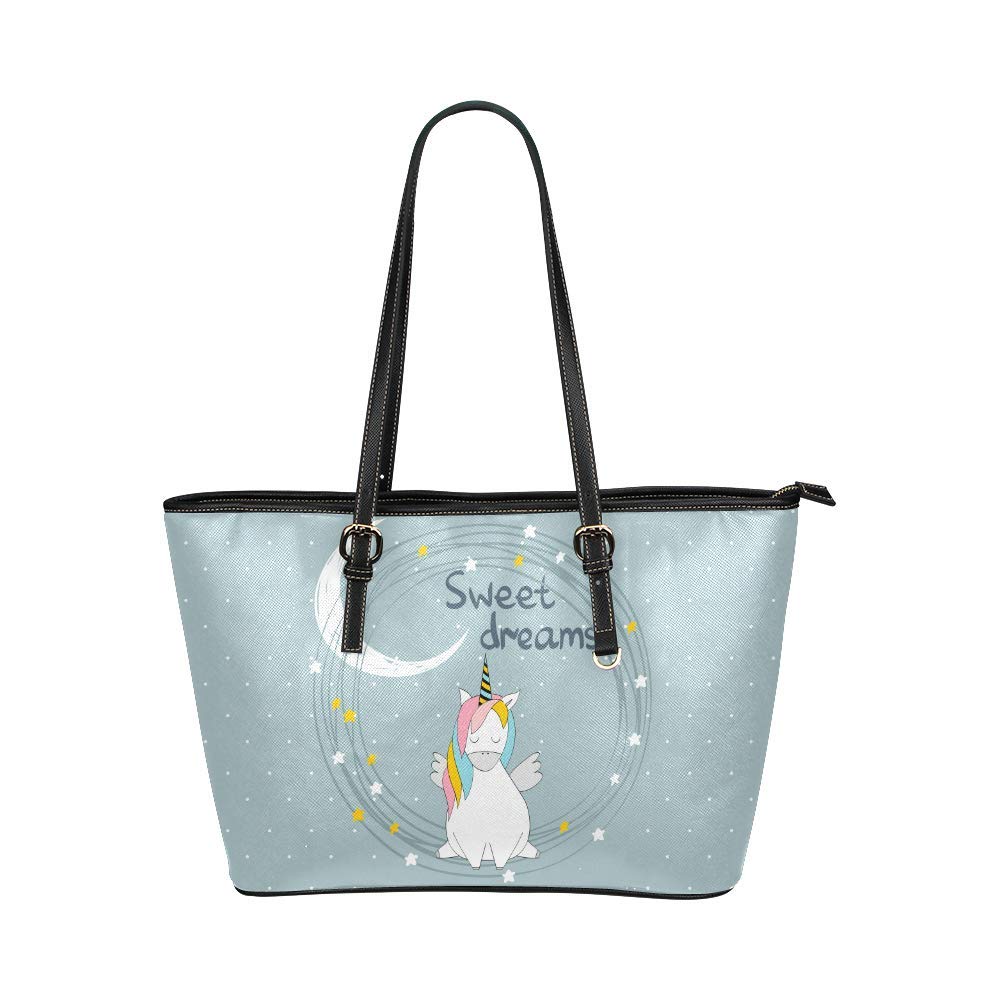 Funny Cartoon Unicorn Leather Tote Shoulder Bags for Women - Stylish Handbags for Work, Shopping & Travel | InterestPrint