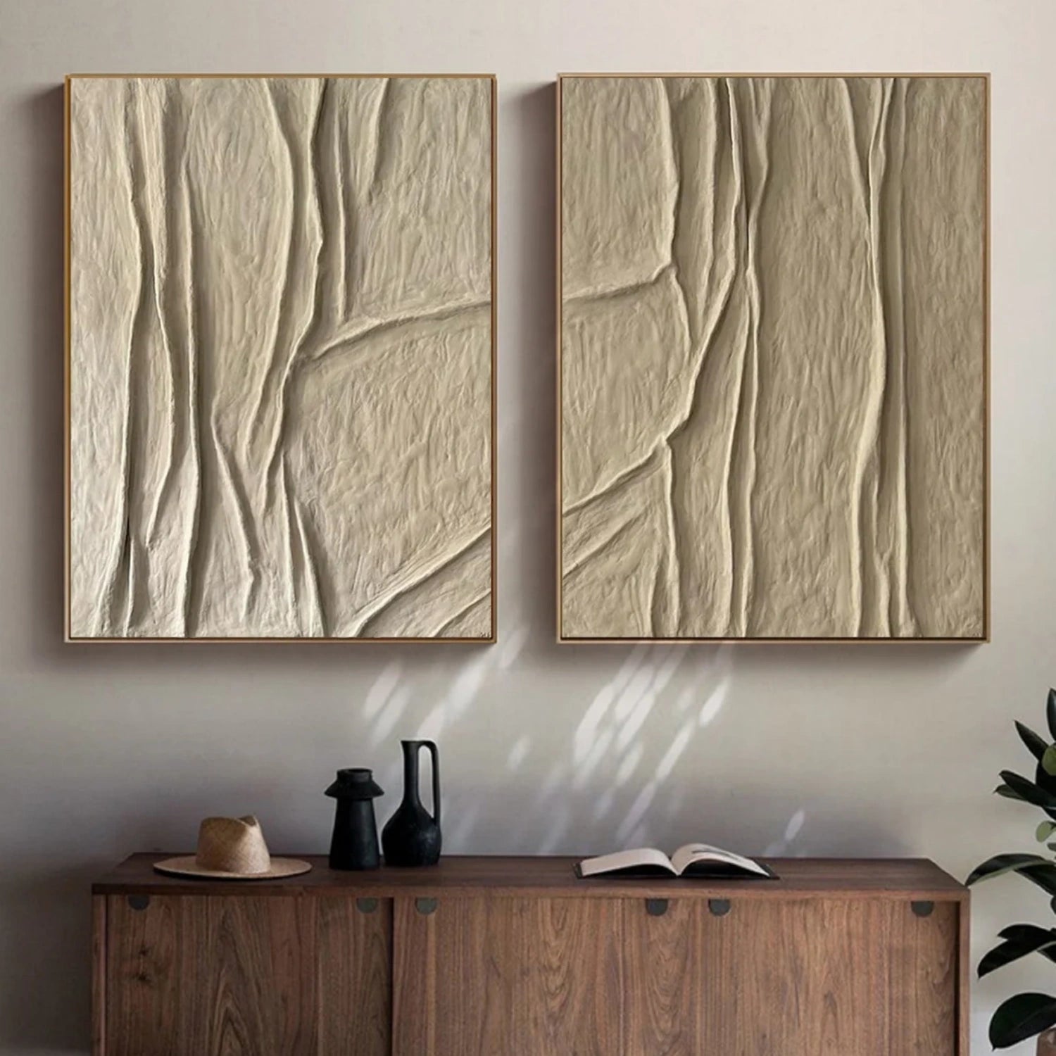 Abstract Beige & Brown Wall Art Set of 2 - Modern Canvas Paintings for Living Room, Bedroom & Office Decor #BB134