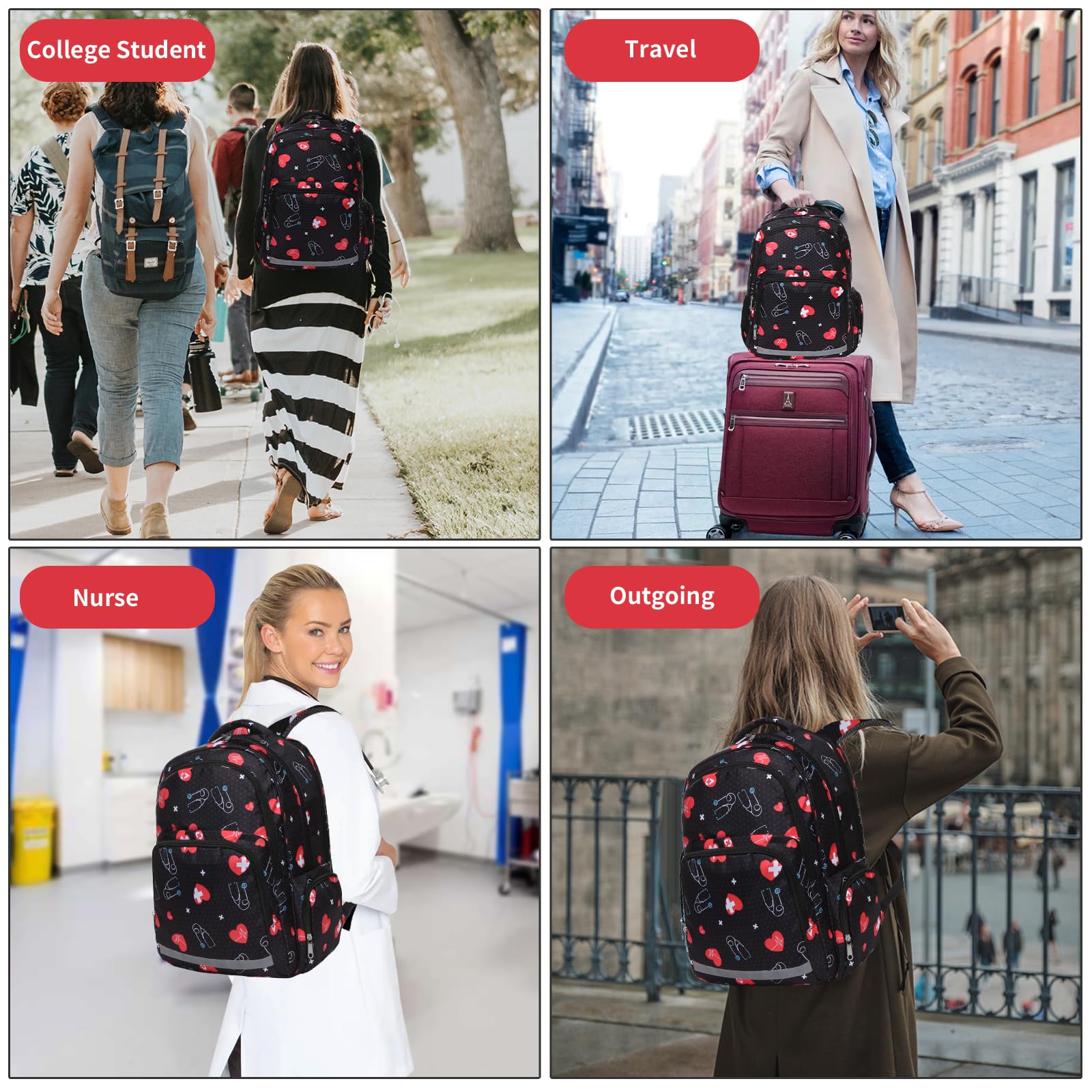 Gatycallaty Nurse Backpack for Women - Waterproof Laptop Backpack for Nursing Students, CNAs & Medical Professionals - Perfect for Hospital, College & Commuting (Heart) - Ideal for Clinical Rotations, Work Shifts & Travel Essentials
