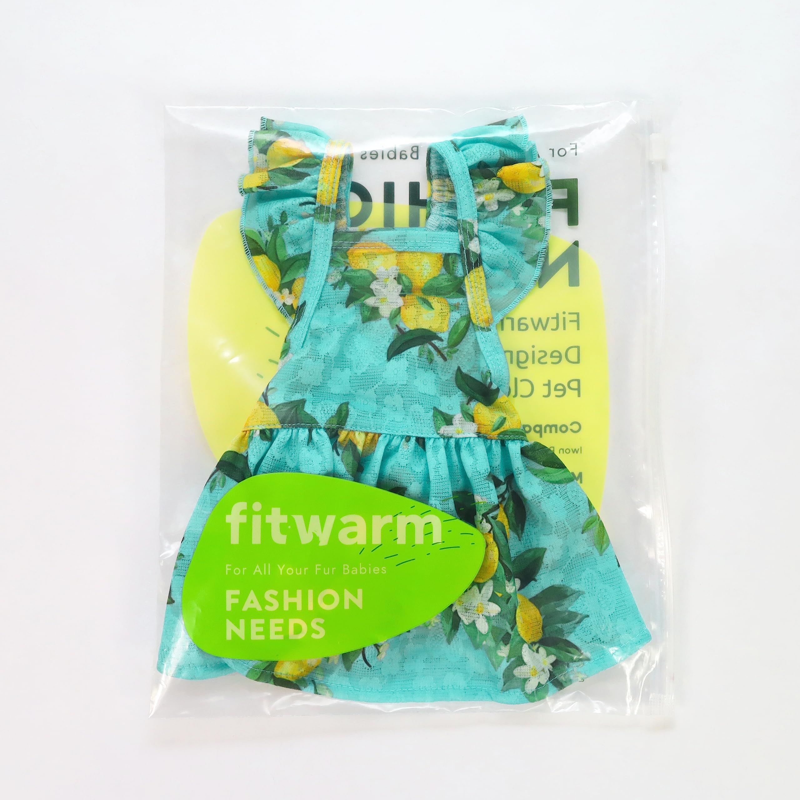 Fitwarm Lemon Dog Dress for Small Dogs - Teal, Yellow, Green - Perfect for Pet Outings