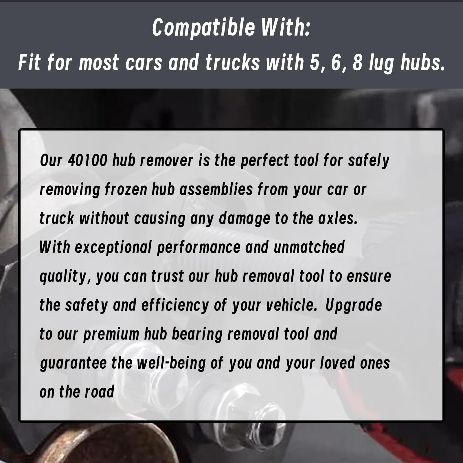 40100 Universal Hub Remover Tool Kit - Professional Bearing Removal Tool for 5/6/8 Lug Hub Assemblies on Cars & Trucks | Perfect for DIY Auto Repair & Maintenance