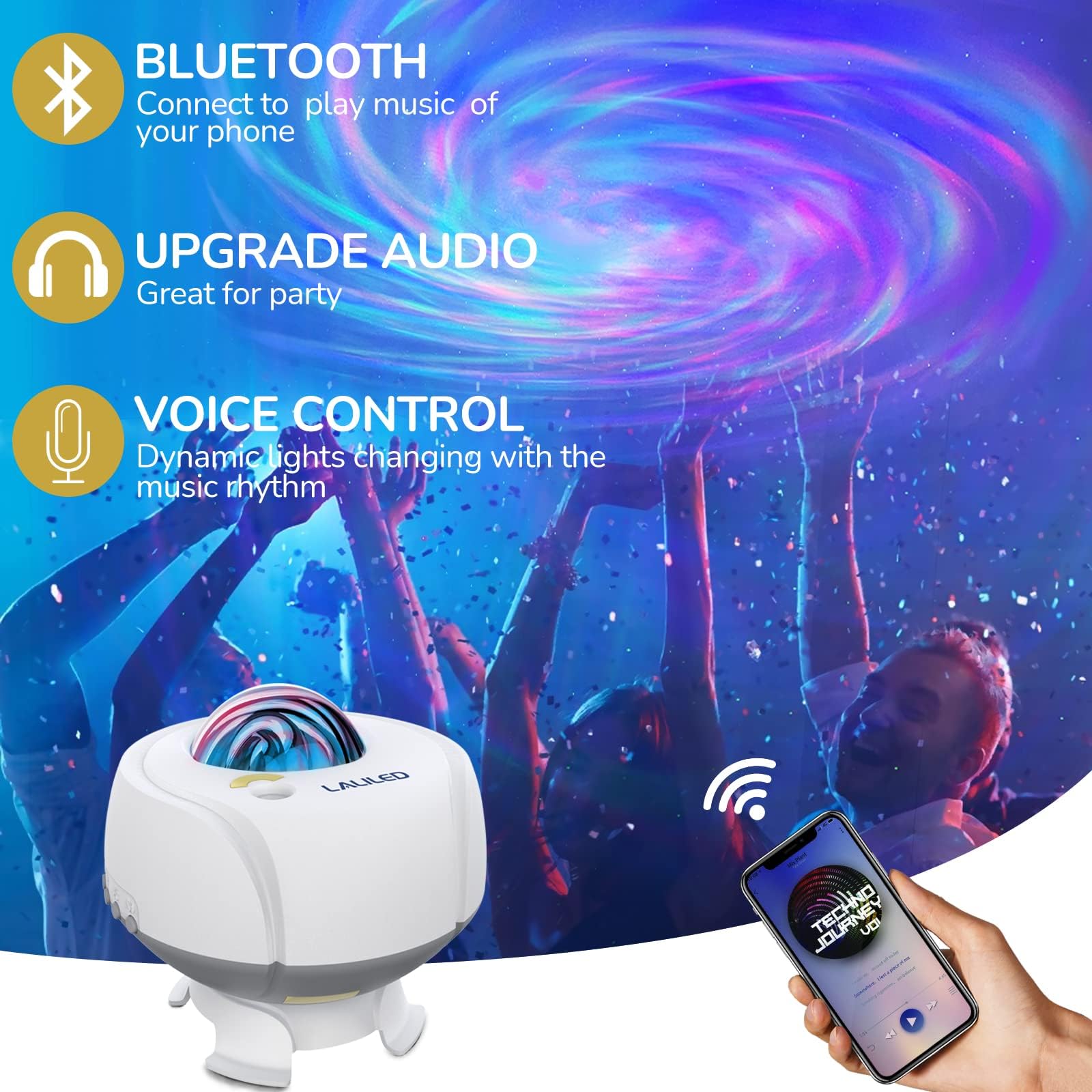Laliled Galaxy Projector 2.0 with Bluetooth Speaker - 24 Nebula Lighting Effects, Adjustable Brightness, Remote Control & Timer - Starry Night Projector for Bedroom, Home Theater, Kids Room, Meditation & Relaxation (White)