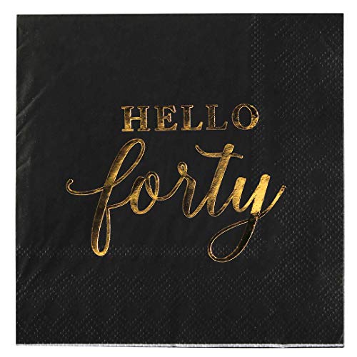 Black w/ Gold Hello Forty Cocktail Napkins 100-Pack
