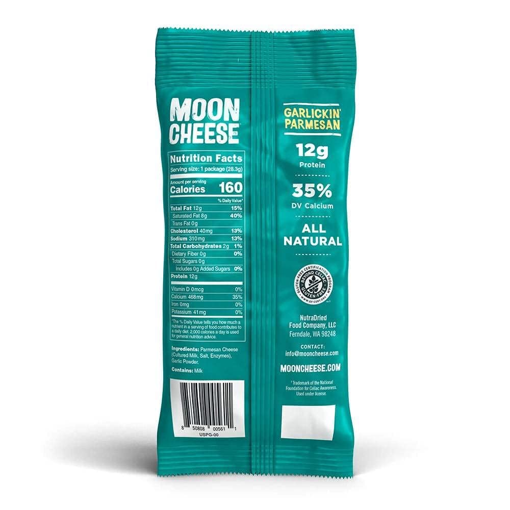 Moon Cheese Garlickin' Parmesan Cheese Bites - 1 Ounce (12-Pack) | Crunchy Protein-Rich Snack | 100% Real Cheese | Keto-Friendly, Low-Carb | Perfect for Parties, Office Snacks & On-the-Go