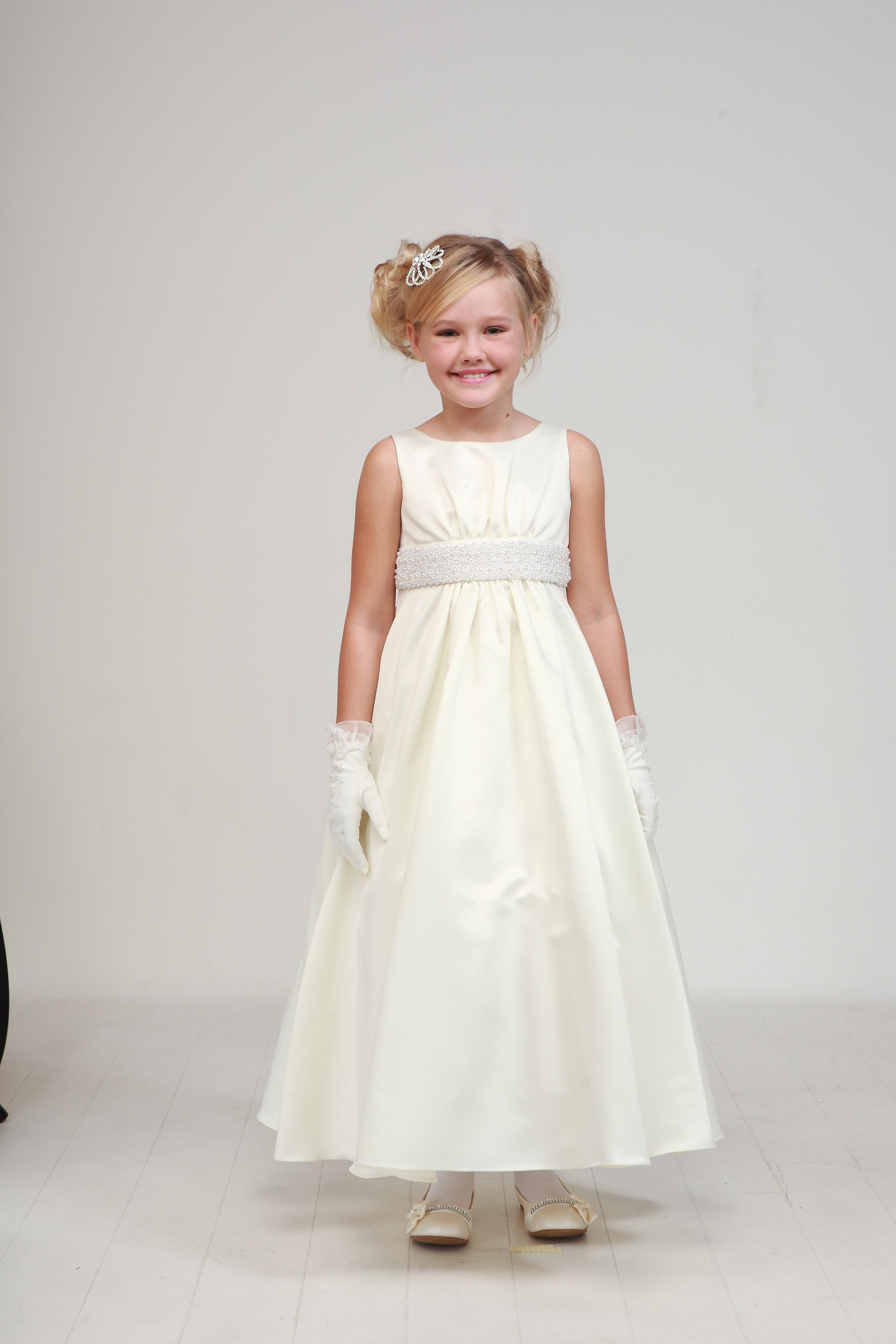 Ivory Pearl Waistband Flower Girl Dress for Big Girls - Sizes 8-16 | First Communion, Wedding, Special Occasion Dresses for Plus Size Girls