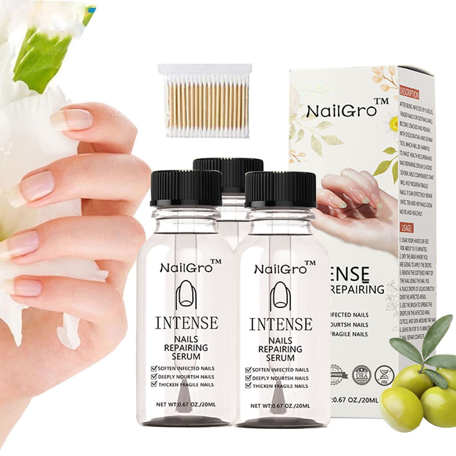 NailGro Intense Nail Growth & Strengthening Serum - 3 Pack | Fast Nail Repair Treatment for Damaged, Weak & Discolored Nails | Natural Nourishing Essence for Stronger, Healthier Nails in 7 Days | Perfect for Salon Professionals & At-Home Nail Care