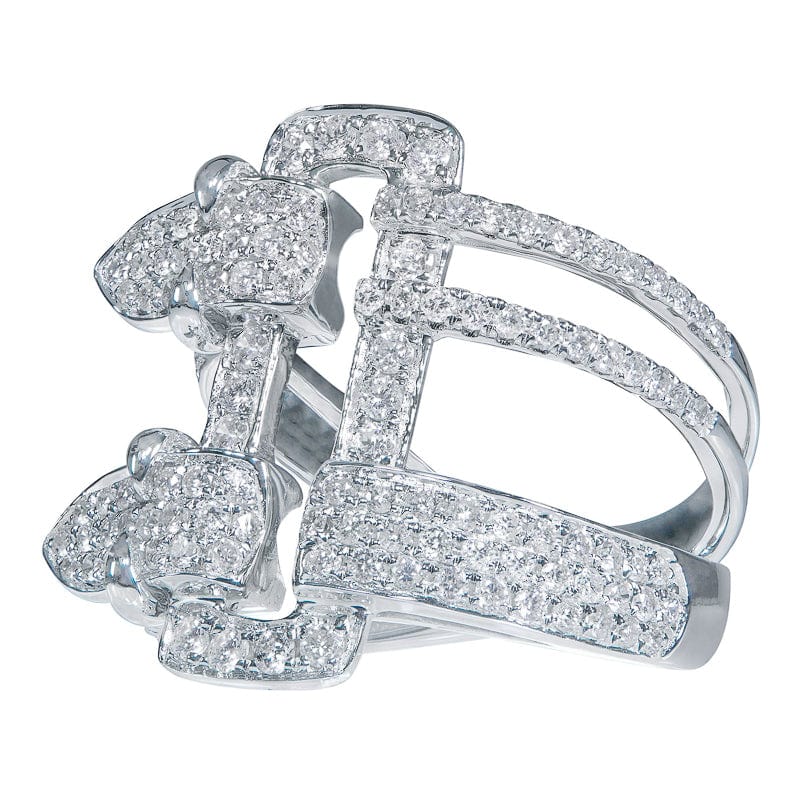 18K White Gold Diamond Buckle Ring for Women - Elegant Contemporary Jewelry for Engagement, Wedding, and Special Occasions