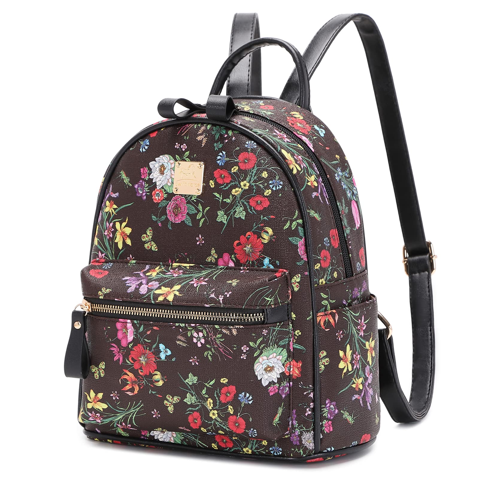 Women's Mini Backpack Purse - Small Cute Floral Print Faux Leather Shoulder Bag with Double Straps (Coffee) | Perfect for Travel, Shopping & Daily Use