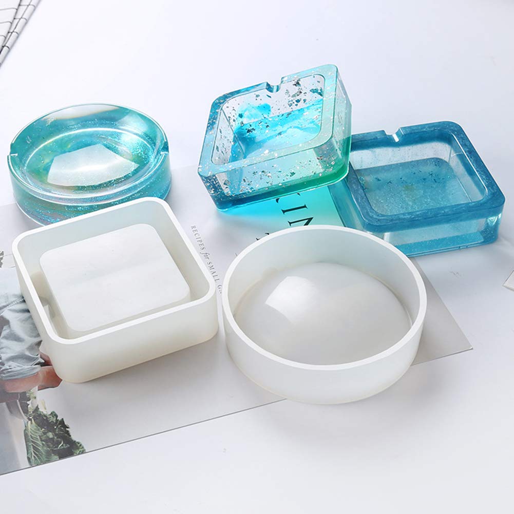 Premium Silicone Ashtray Molds for Resin Casting - Square & Round Large Resin Art Molds - Perfect for DIY Crafts, Home Decor, and Smoking Accessories