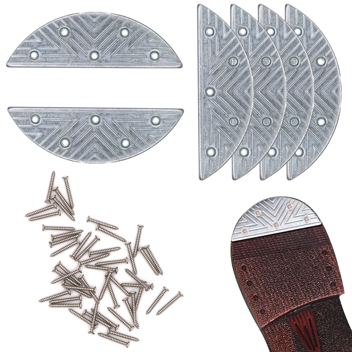 3 Pairs Metal Heel Plates & Sole Repair Kit with Screw Nails - Shoe Heel Taps Tips for Boots, Dress Shoes & High Heels - Prevent Slippery & Extend Shoe Life