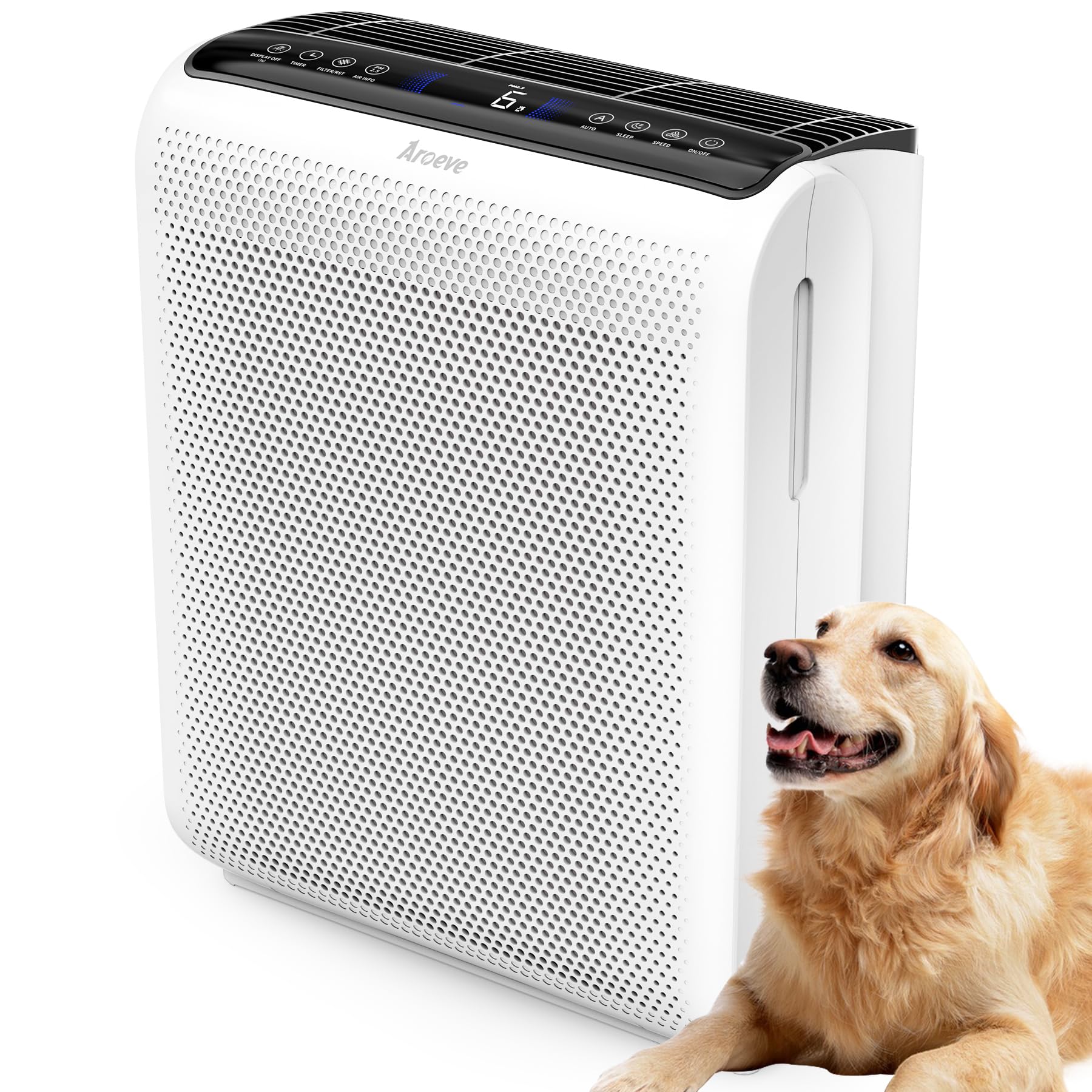 AROEVE HEPA Air Purifier for Large Rooms up to 1504 Sq Ft - Smart Air Quality Sensor, Washable Filter - Removes Pet Dander, Pollen, Smoke, Dust - Perfect for Bedroom, Office, Nursery & Living Room - MK07 White