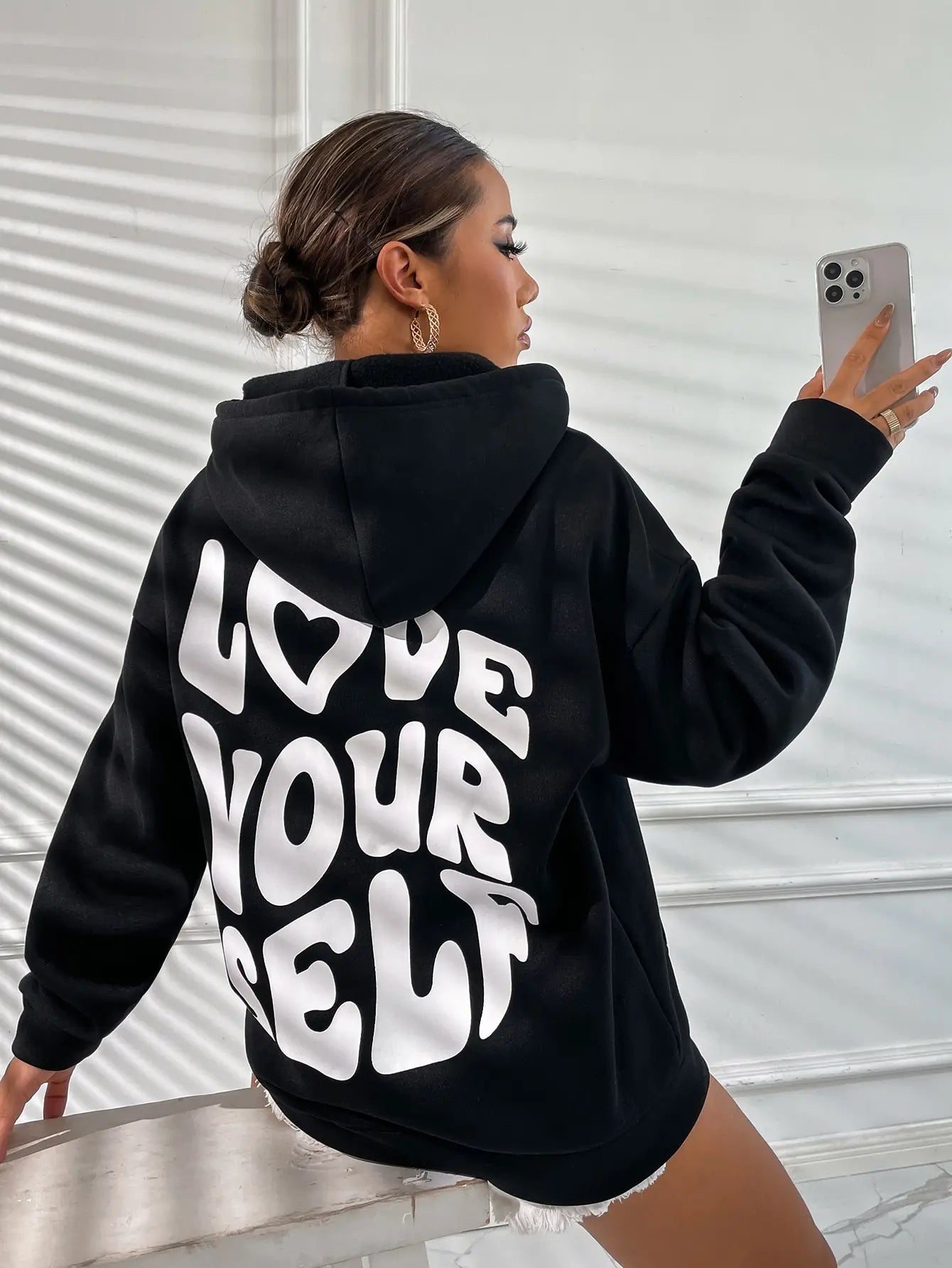 Love Yourself Cotton Printed Hoodie - Creative Oversized Women's Sweatshirt for Streetwear & Harajuku Fashion | Perfect for Casual Outfits, Outdoor Activities and Trendy Street Style