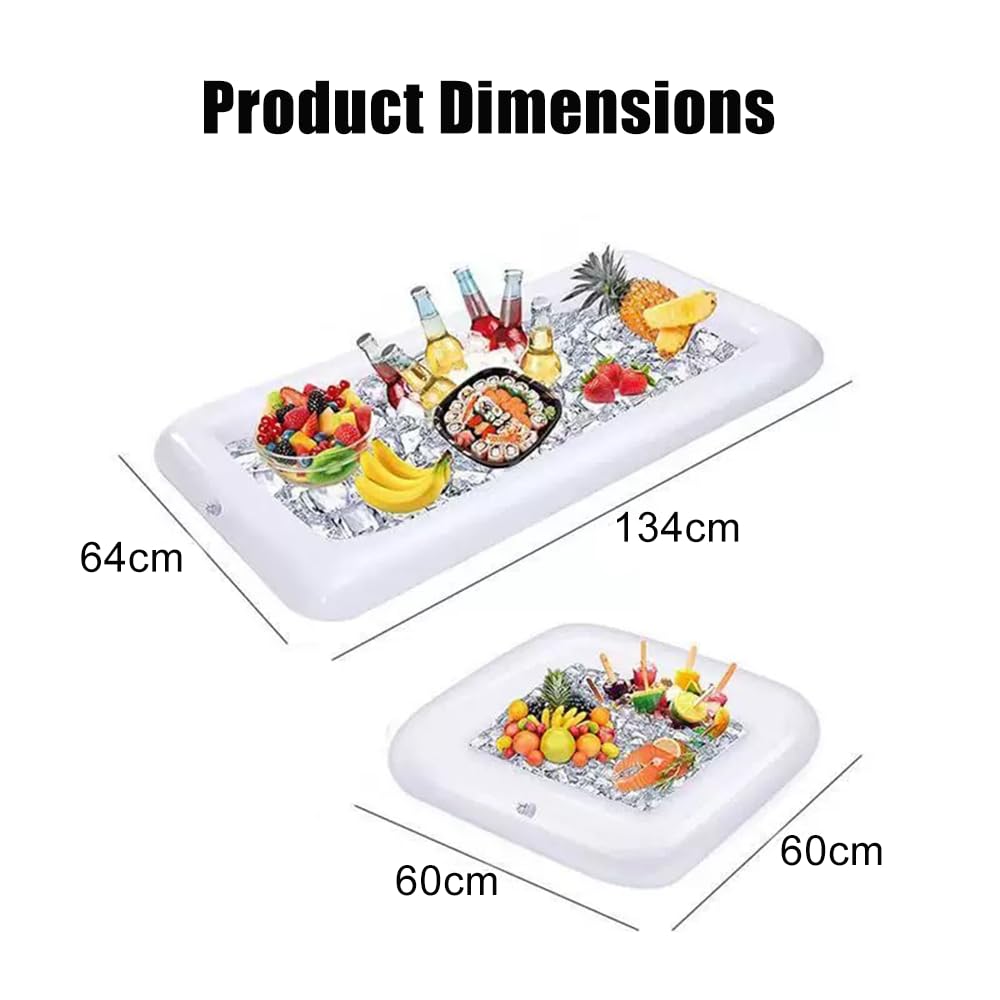 Inflatable Serving Bar with Ice Bucket & Food Cooler - 3-Piece Set (134x64cm) for Pool Parties, BBQs, Picnics & Outdoor Events - Perfect Drink Holder & Salad Tray for Summer Gatherings