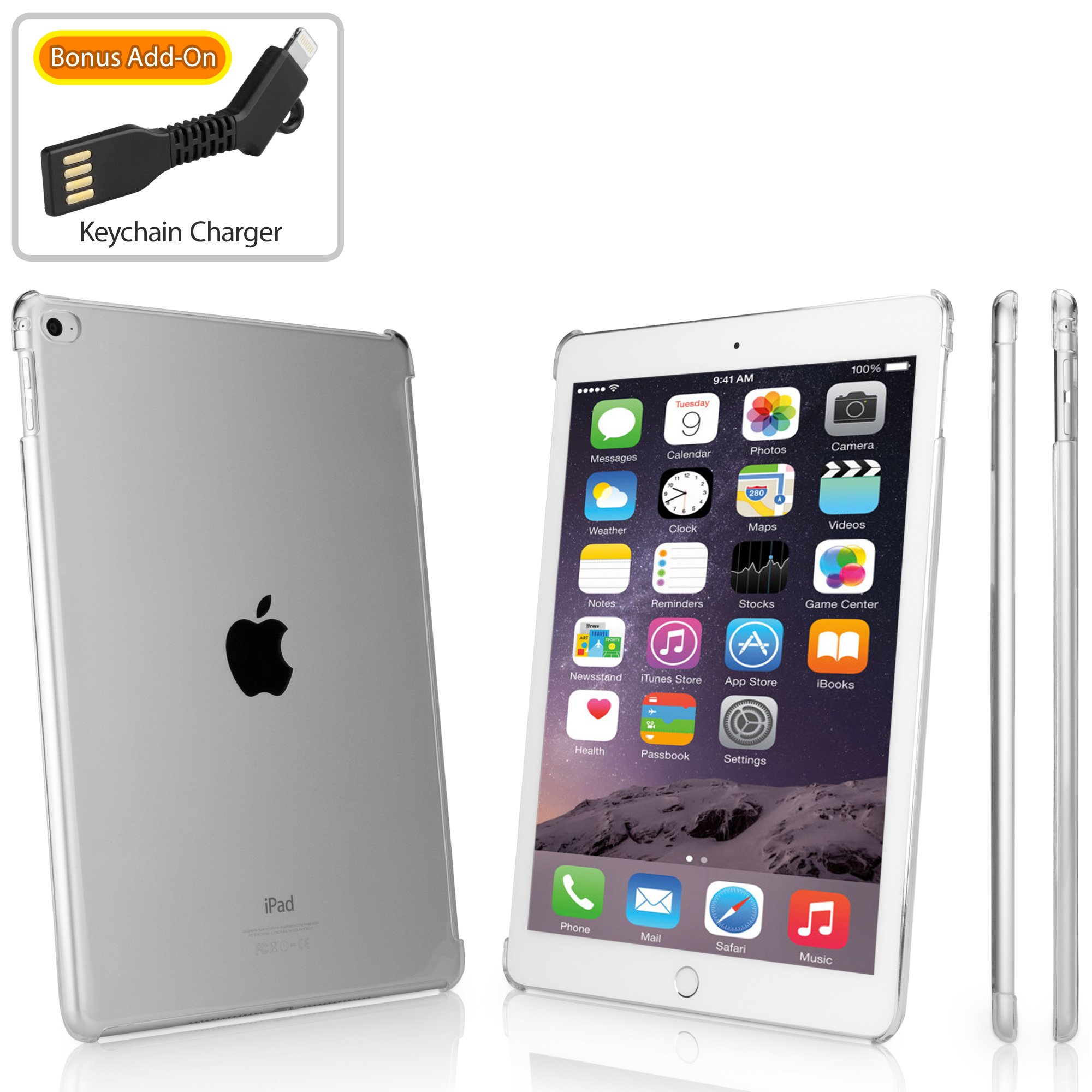 BoxWave Crystal Clear Smart Back Cover Case Compatible with iPad Air 2 (2014) - Includes Bonus Keychain Charger | Works with Apple Smart Cover | Perfect for Work, Travel & Everyday Protection