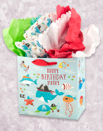 Happy Birthday Matey Medium Square Gift Bags - Perfect for Pirate Themed Parties, Kids Birthday Favors & Treasure Hunt Prizes