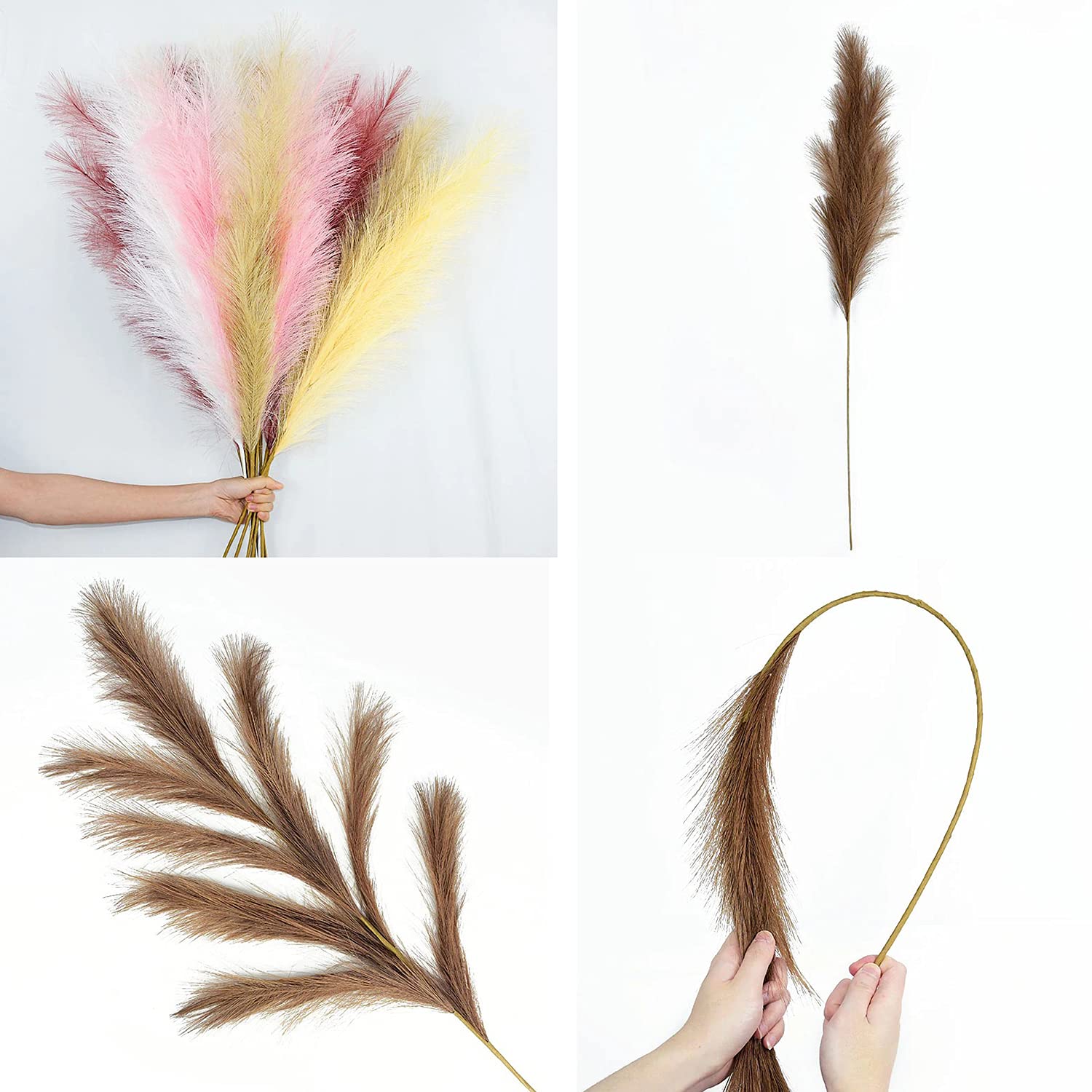 48 Inches (4 FT) Artificial Pampas Grass - 5 Large Stems with Bunny Tails, Tall Faux Dried Flowers for Floor Vase, Boho Wedding & Home Decor - Perfect for Living Room, Bedroom, or Wedding Centerpieces (Pink Reed)
