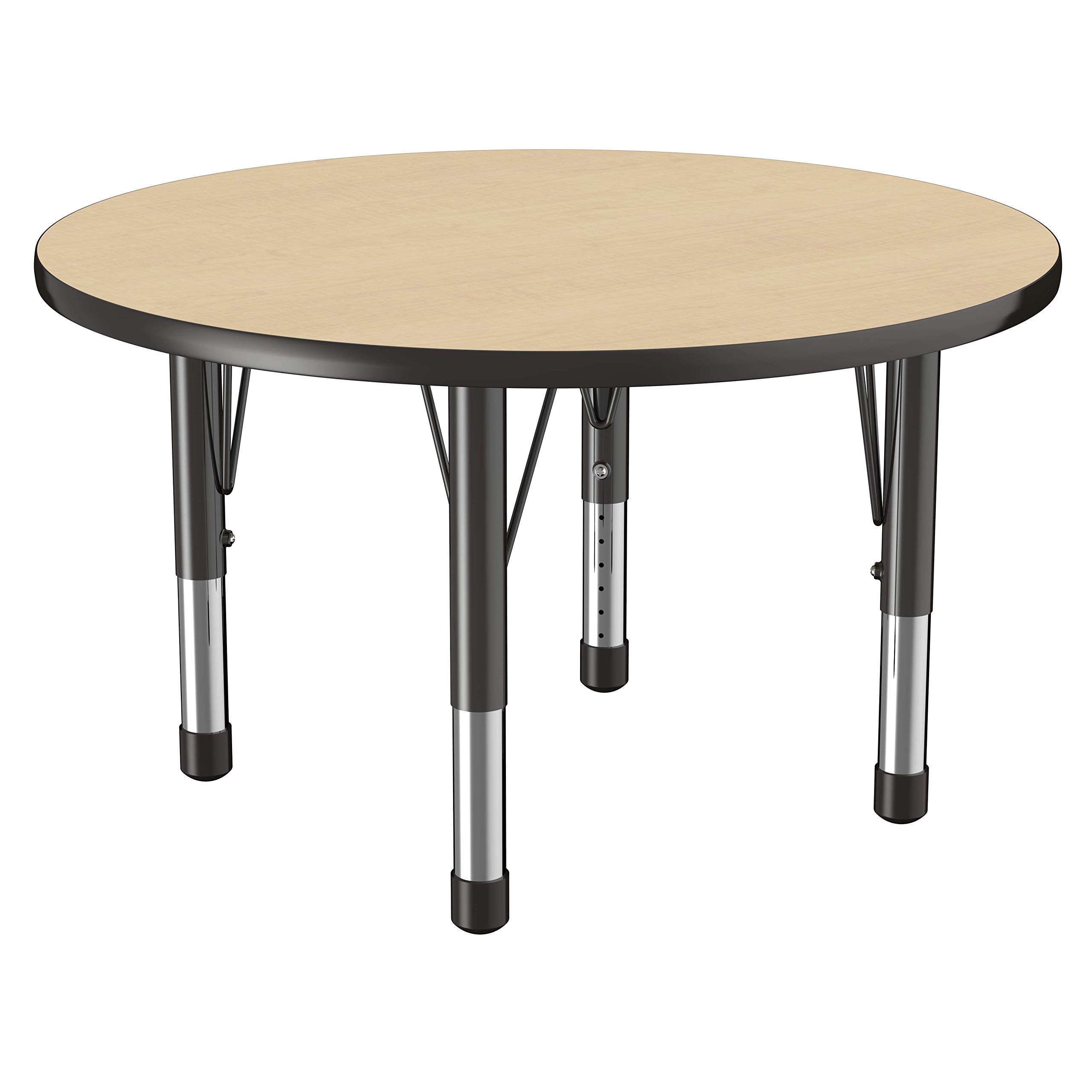 Adjustable Height Kids Activity Table 36 Inch - Round Maple Top with Black Edge for School & Classroom - Toddler Learning & Play Furniture for Home, Daycare & Preschool
