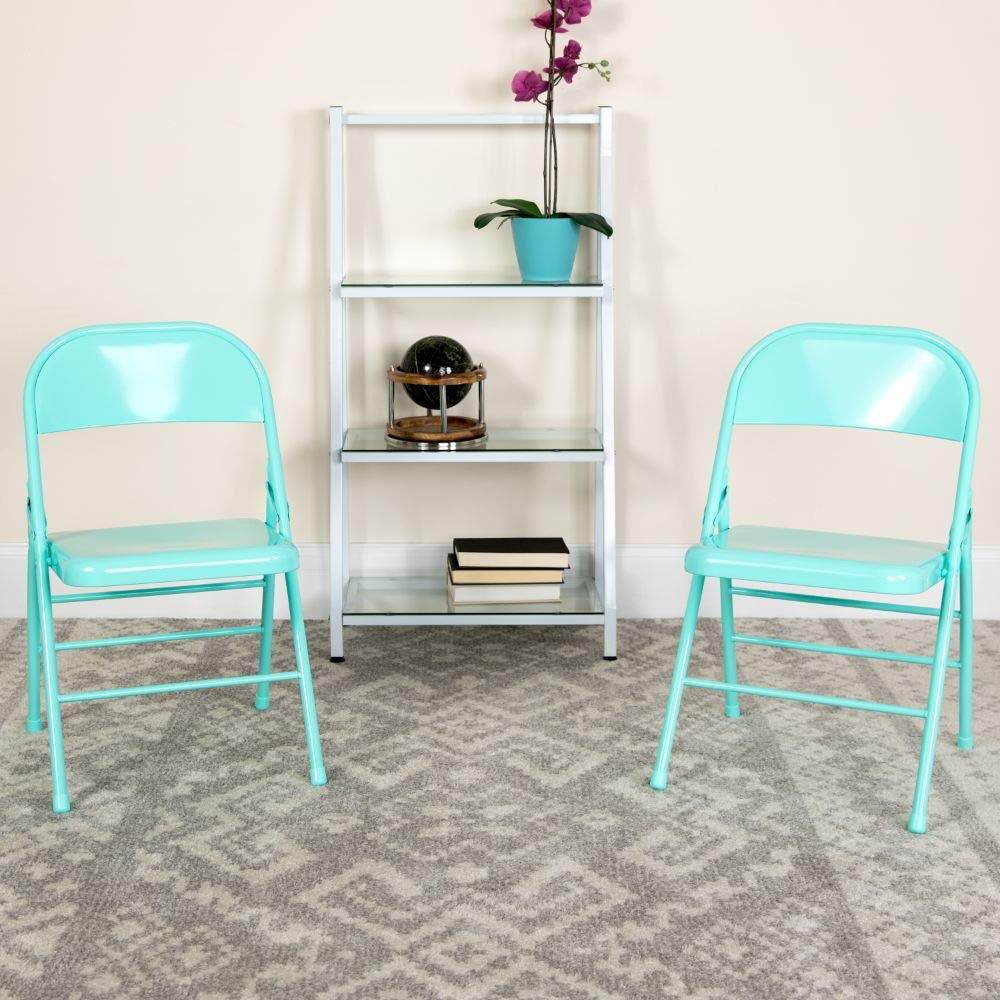 Flash Furniture 2-Pack HERCULES COLORBURST Series Teal Metal Folding Chairs - Heavy Duty Triple Braced & Double Hinged for Indoor/Outdoor Events, Parties, Weddings, and Banquets