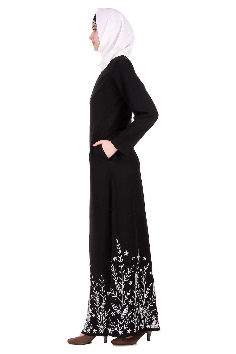 Elegant Embroidered Abaya with Leaf Pattern - Modest Islamic Dress for Women - Perfect for Prayer, Eid, and Special Occasions