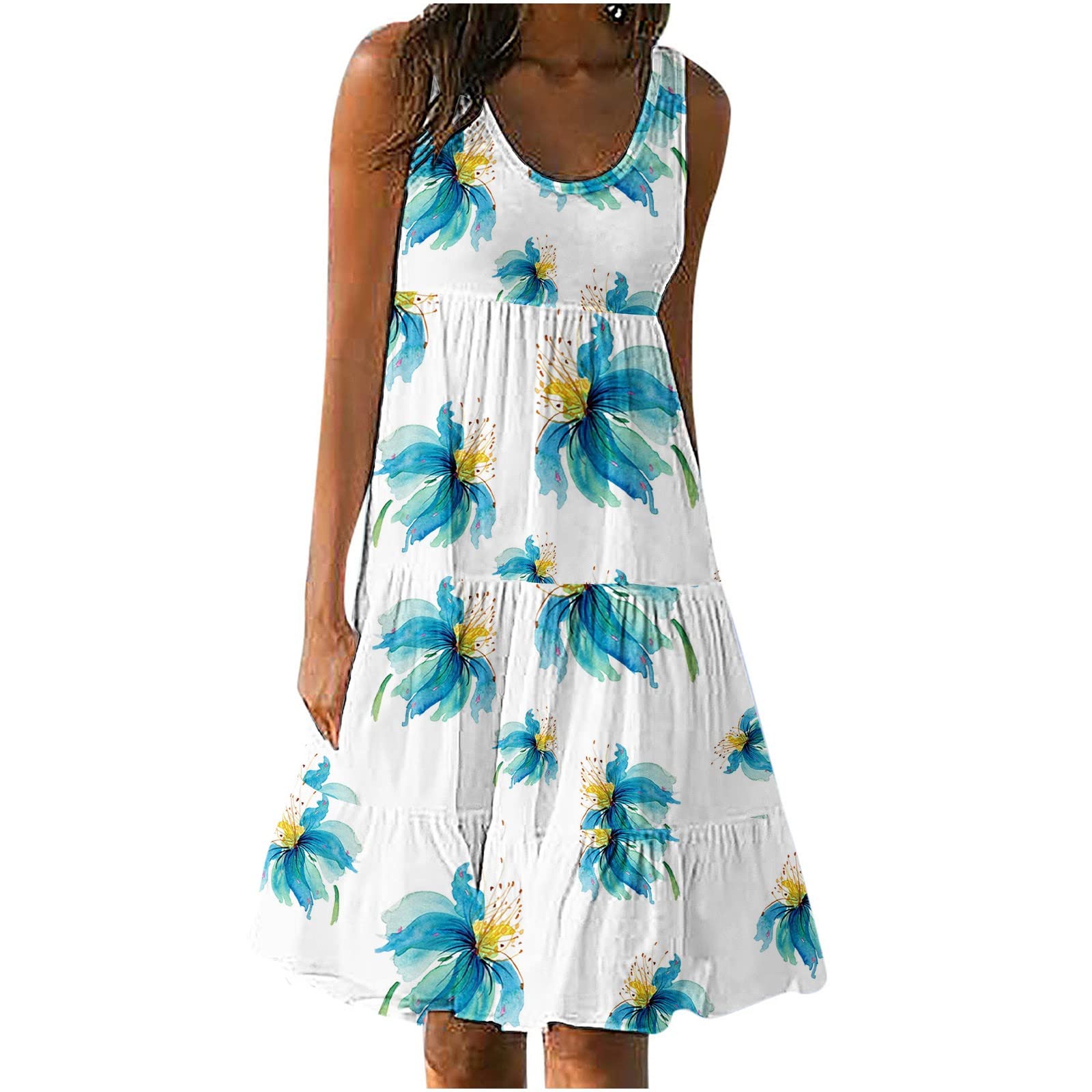 Women's Summer Floral Sundress - Boho Beach Dress with Sleeveless Crew Neck for Casual Wear | Perfect for Vacations, Pool Parties & Outdoor Adventures