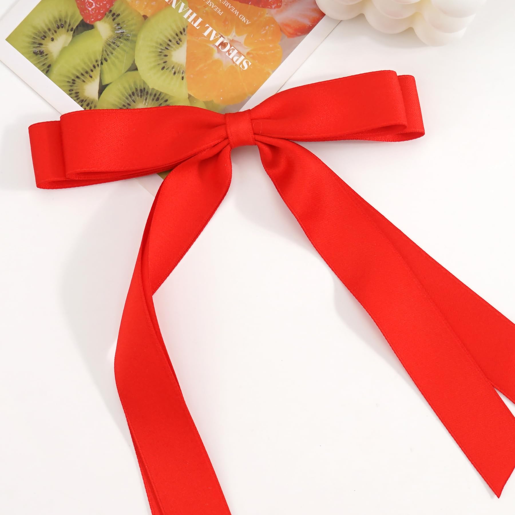 Red Satin Hair Bows for Women & Girls - 2pcs Christmas Hair Clips for Parties & Gifts