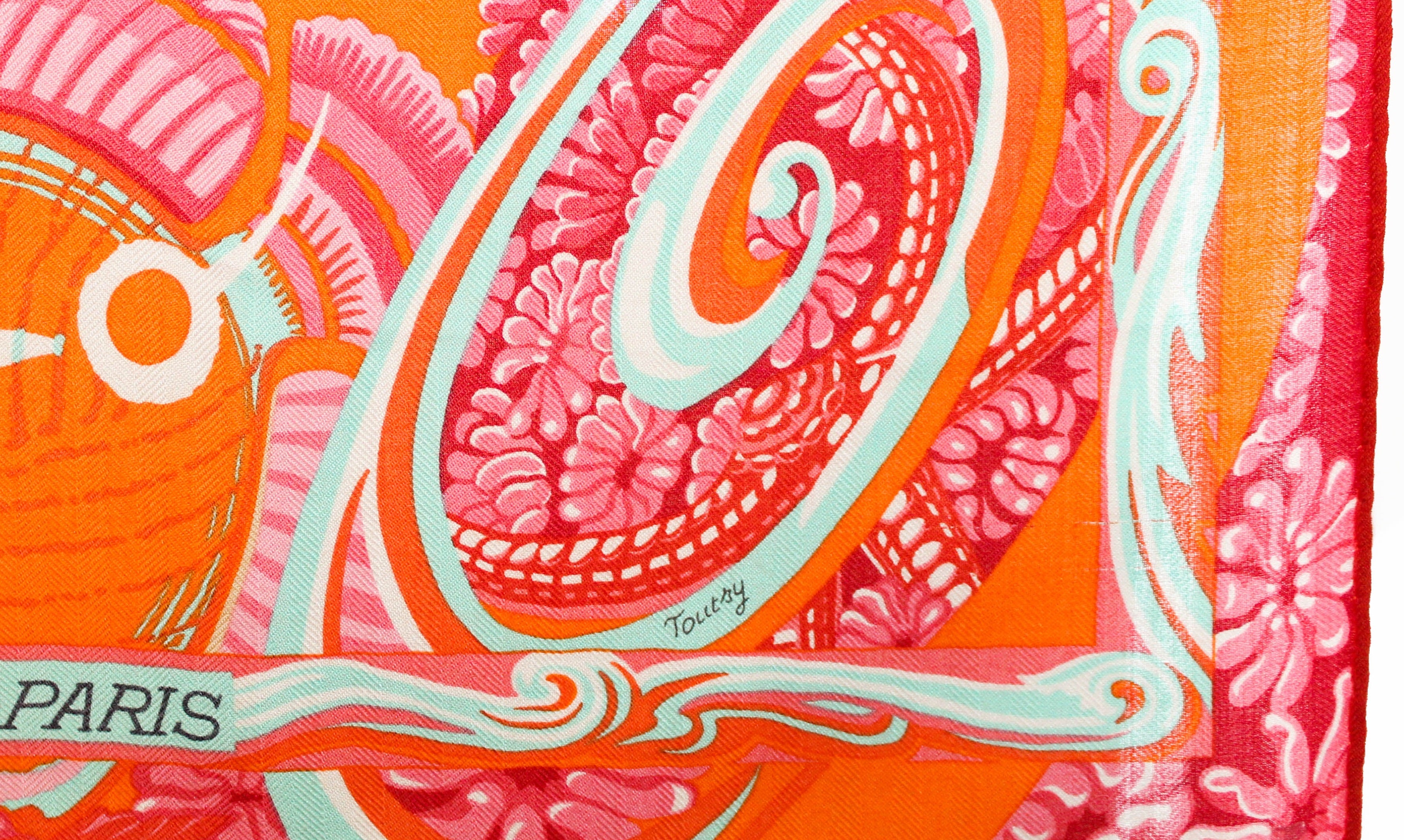 Authentic Hermes Cashmere Silk De La Mer Au Ciel Shawl 140 - Orange Vert Corail Scarf Wrap for Women | Luxury Fashion Accessory for Parties, Weddings & Special Occasions