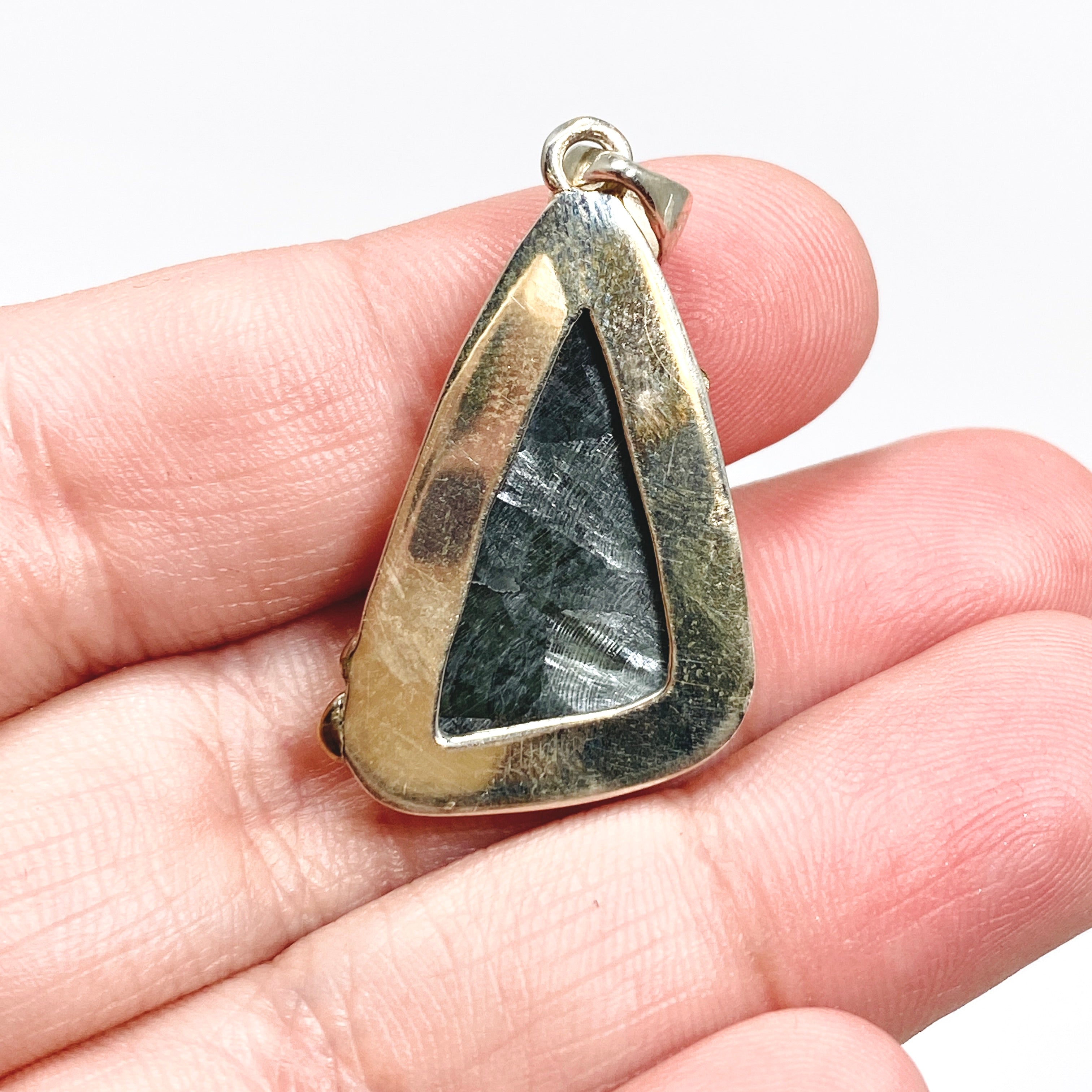 Seraphinite Freeform Cabochon Pendant - Handmade Silver Jewelry with Decorative Setting KPGJ4846 | Perfect for Spiritual Healing, Meditation & Unique Gift Giving
