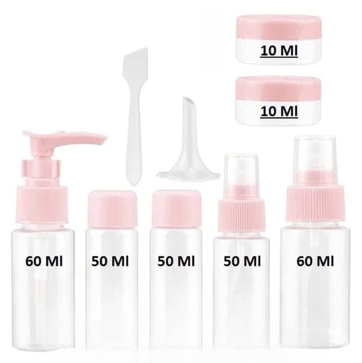 Leak Proof Travel Spray Bottles Set - 4 Pack Refillable Empty Toiletry Containers for Lotion, Body Wash & Cosmetics | Portable Cosmetic Sprayers Kit for Gym, Travel & Home Use (Pink)