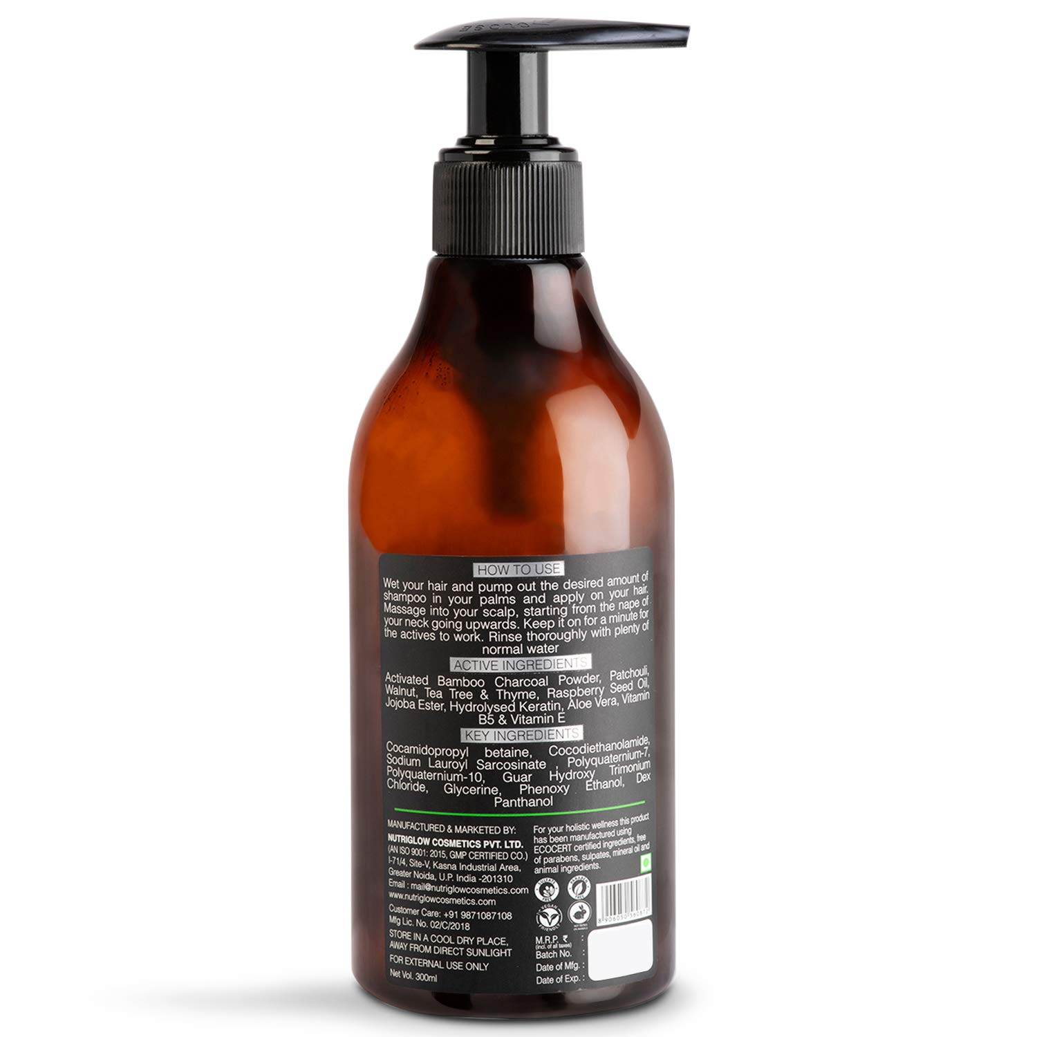 NutriGlow NATURAL'S Bamboo Charcoal Shampoo for Smoothing & Repairing Dull, Brittle Hair | Stimulates Hair Growth for Voluminous, Shiny & Manageable Hair | Paraben & Sulfate Free (300ml) | Perfect for Daily Hair Care & Scalp Detox