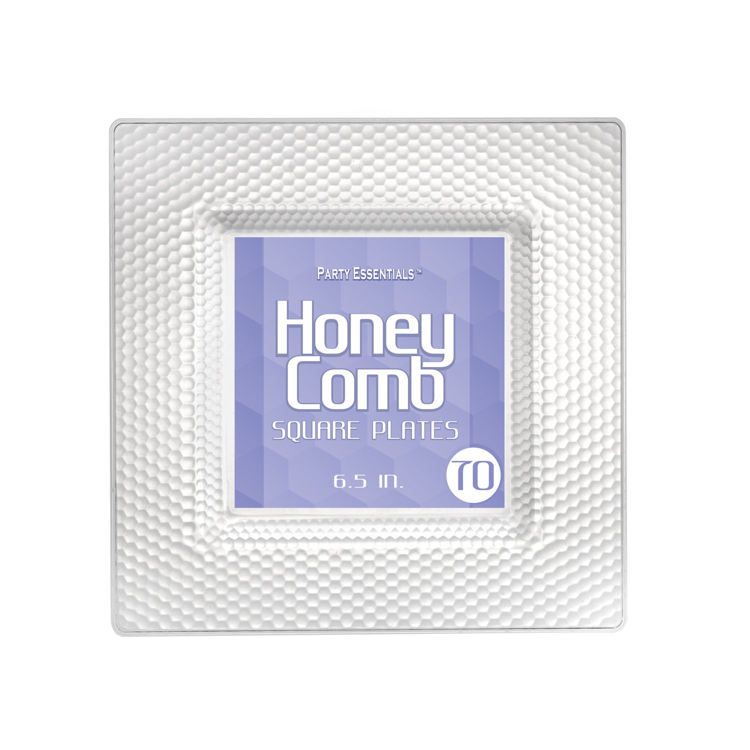 70-Count Clear Honeycomb Square Plastic Plates - Disposable Dinnerware for Wedding, Birthday Party & All Occasions | Durable & Elegant Tableware for Catering, Picnics & Outdoor Events