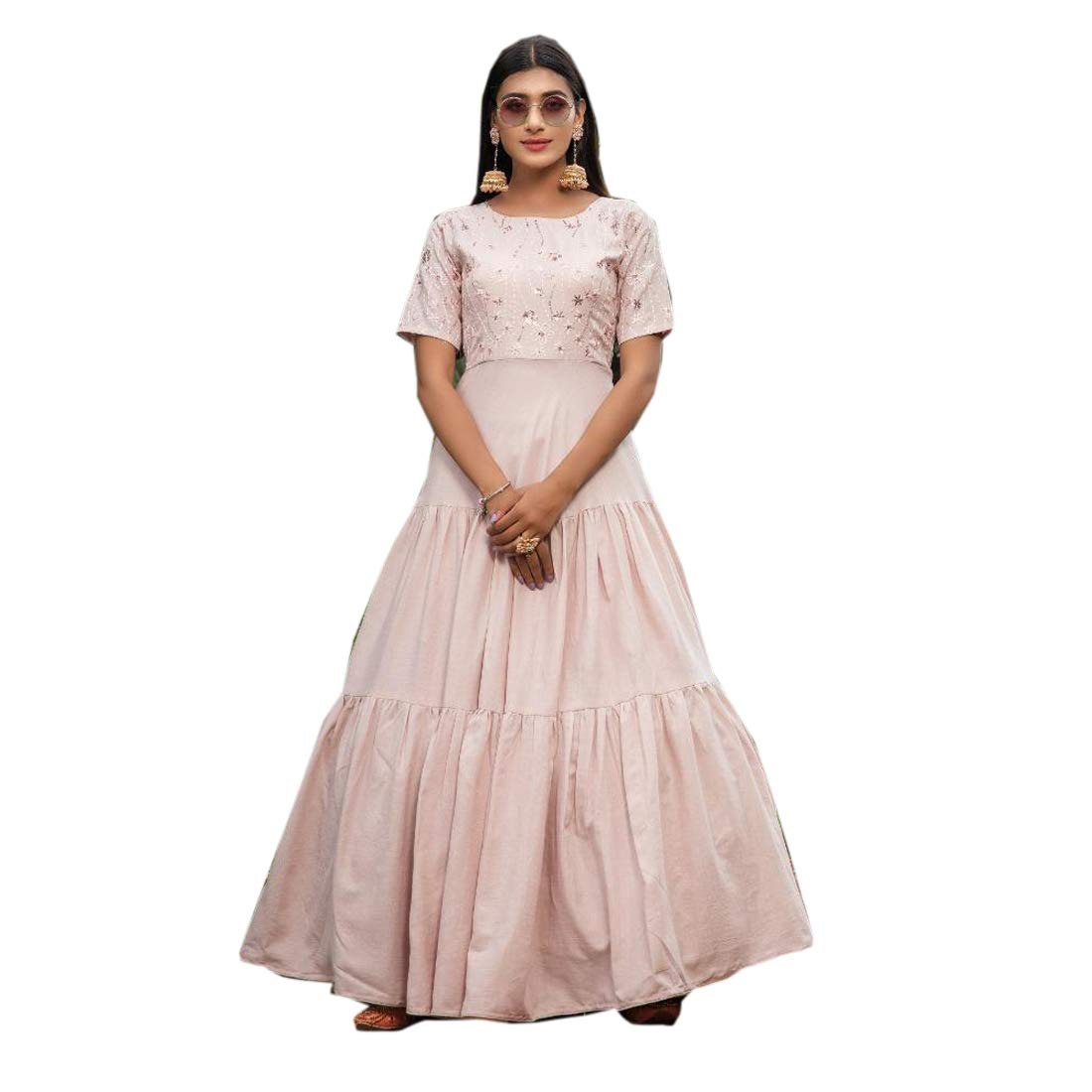 PINKKART Pakistani Cotton Embroidered Anarkali Gown Kurti - Traditional Muslim Women's Dress for Weddings, Parties & Festivals | Elegant Gift for Special Occasions | Perfect for Eid, Mehndi & Bridal Events