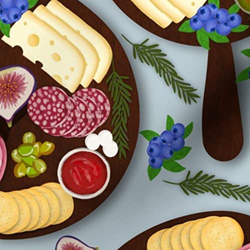 Food Platters on Blue Printed Cotton Poplin Fabric by The Yard - Premium Spoonflower Fabric for Sewing, Quilting, Dresses & Apparel Crafts - Perfect for DIY Home Decor, Table Runners, and Kitchen Accessories