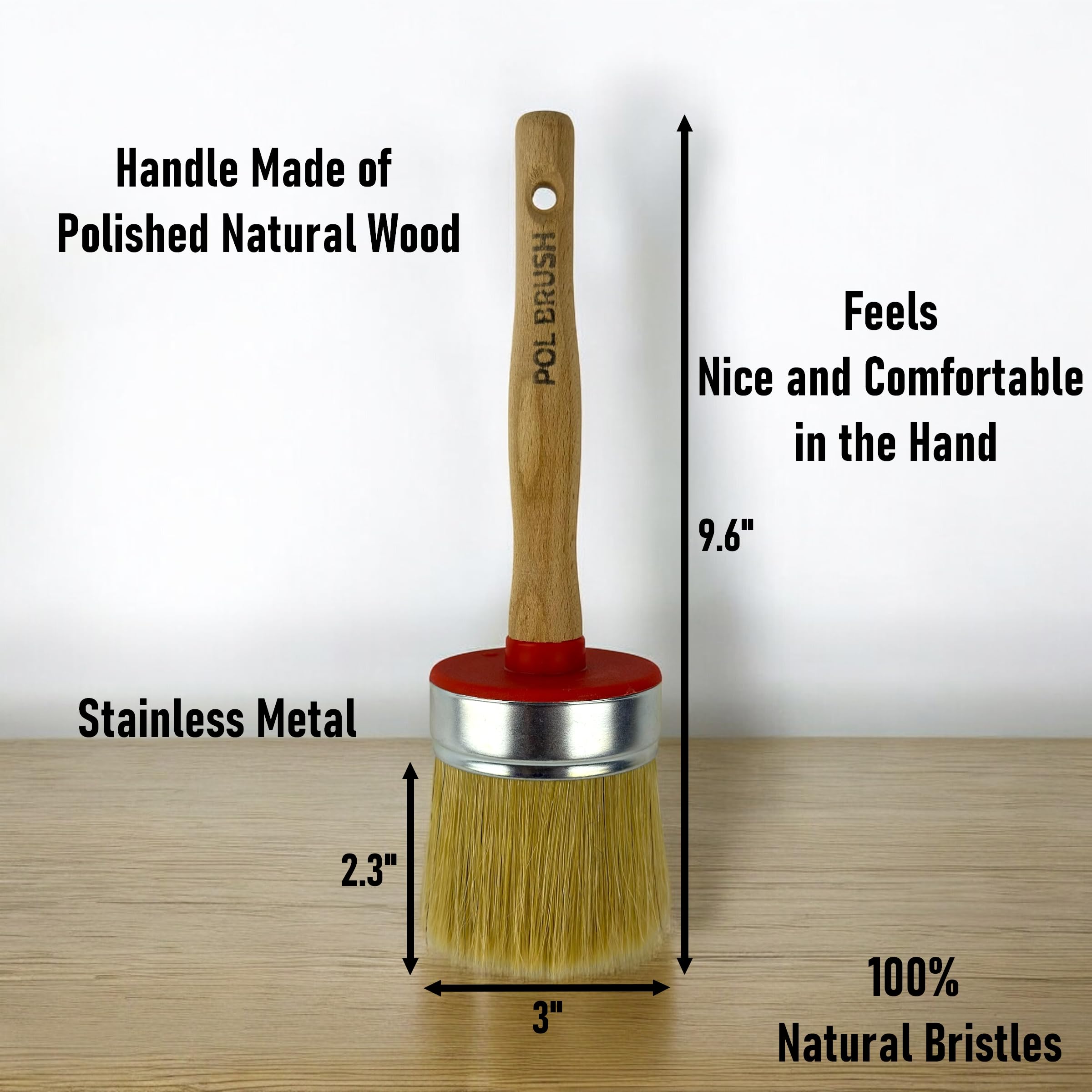 3 Inch Natural Bristle Round Paint Brush - Premium European Quality Chalk & Wax Brush for Wood, Walls, Furniture & Art - Perfect for Acrylic, Oil, Stain, Latex & DIY Home Painting Projects - Ideal for Furniture Restoration, Wall Stenciling & Craft Painting