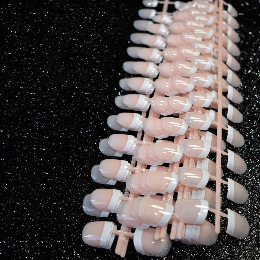 240 Pcs Pink French Short Fake Nails - Acrylic Full Cover Nail Tips with 12 Sizes | Perfect for Manicures, Parties & Special Occasions