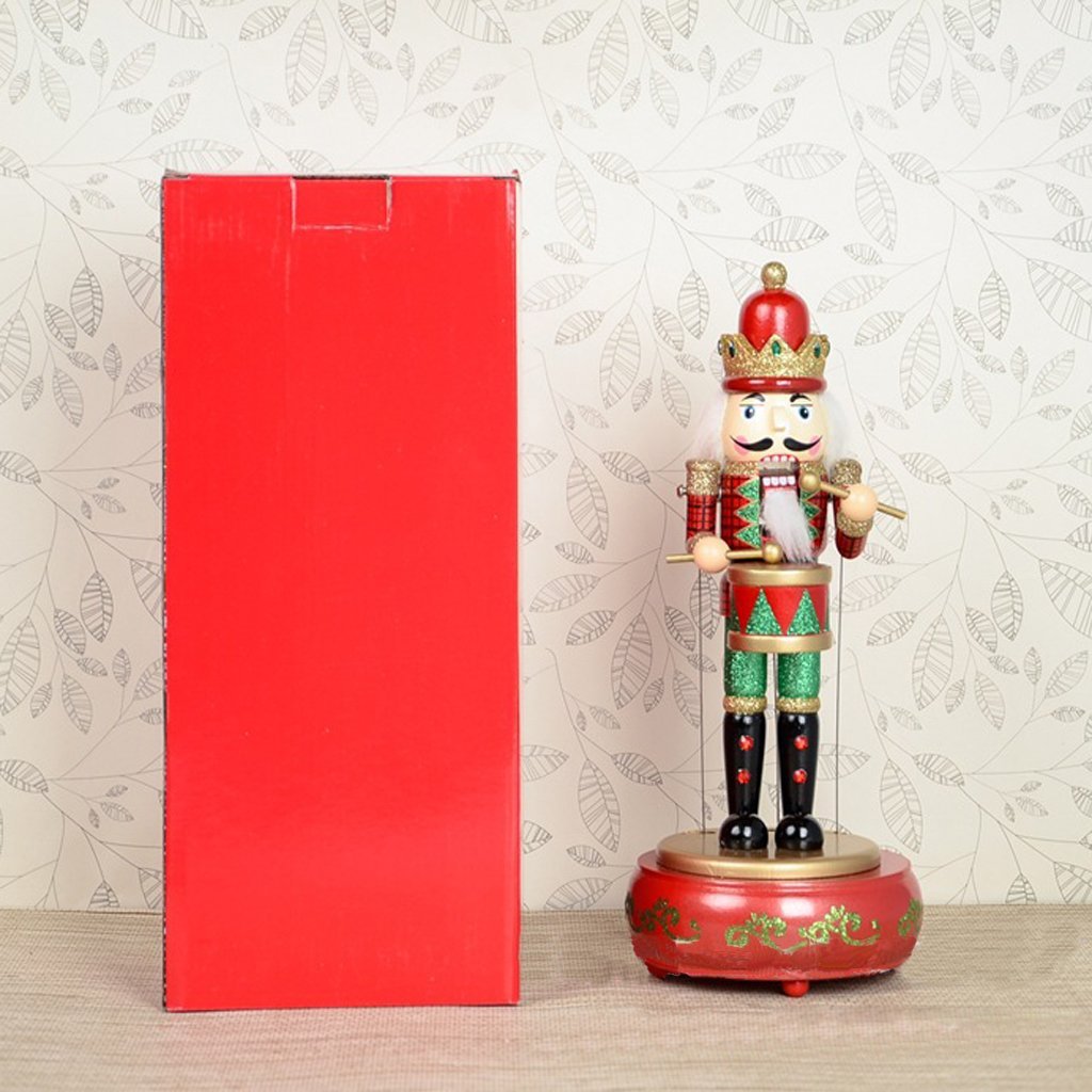 Handcrafted Wooden Drummer Nutcracker Music Box - Christmas Holiday Decoration & Gift for Home, Office, Party Decor