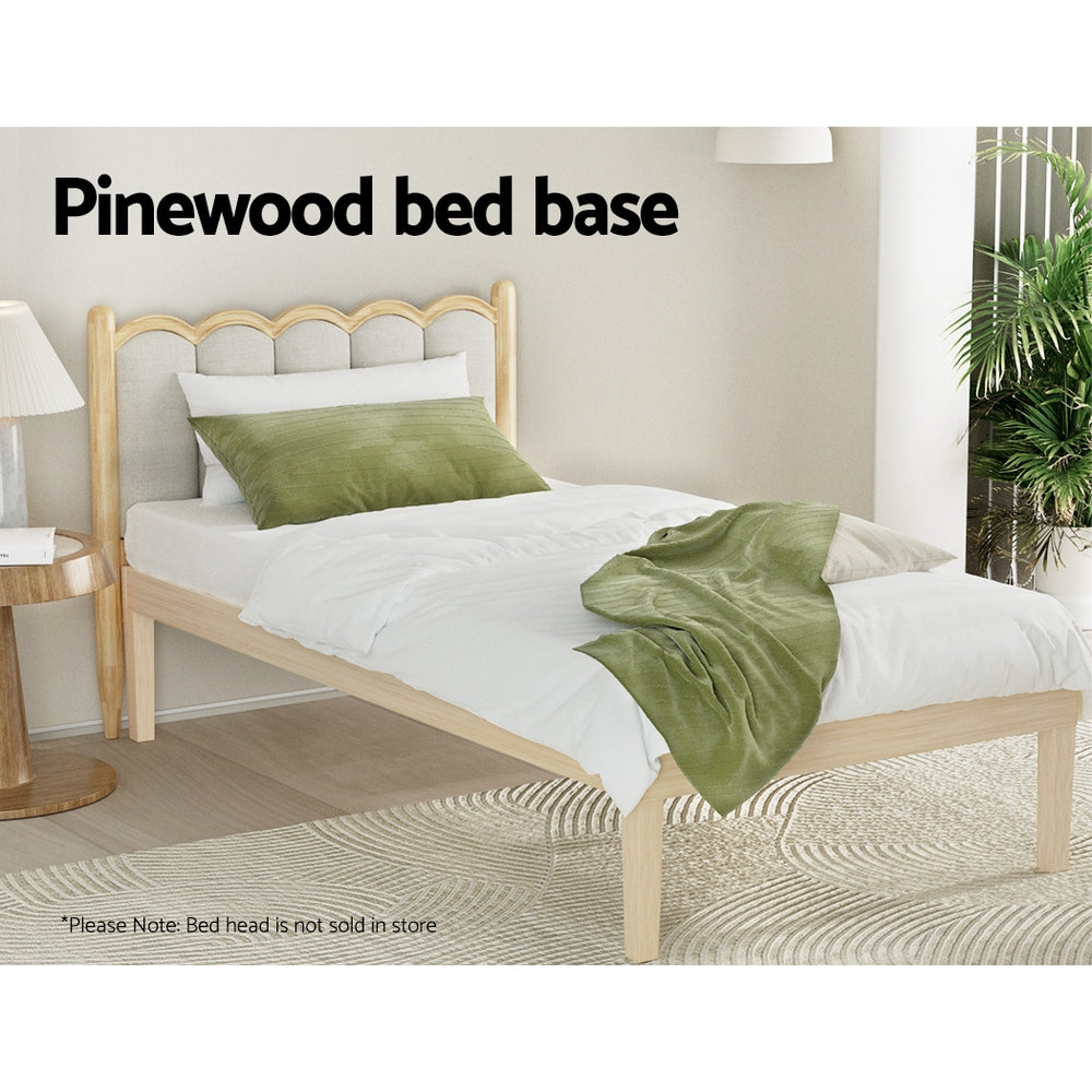 Bruno Minimalist Solid Pinewood Bed Frame - Queen Size, Natural Wood Finish | Perfect for Modern Bedrooms, Guest Rooms & Small Spaces