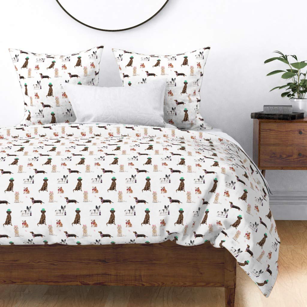 Premium Spoonflower Cotton Sateen Duvet Cover - King/California King Size | Fun Cute Dog Print, Whimsical Pet Animal Design for Modern Nursery & Gender Neutral Bedroom Decor | Soft Custom Bedding for Cozy Sleep & Stylish Home Decor