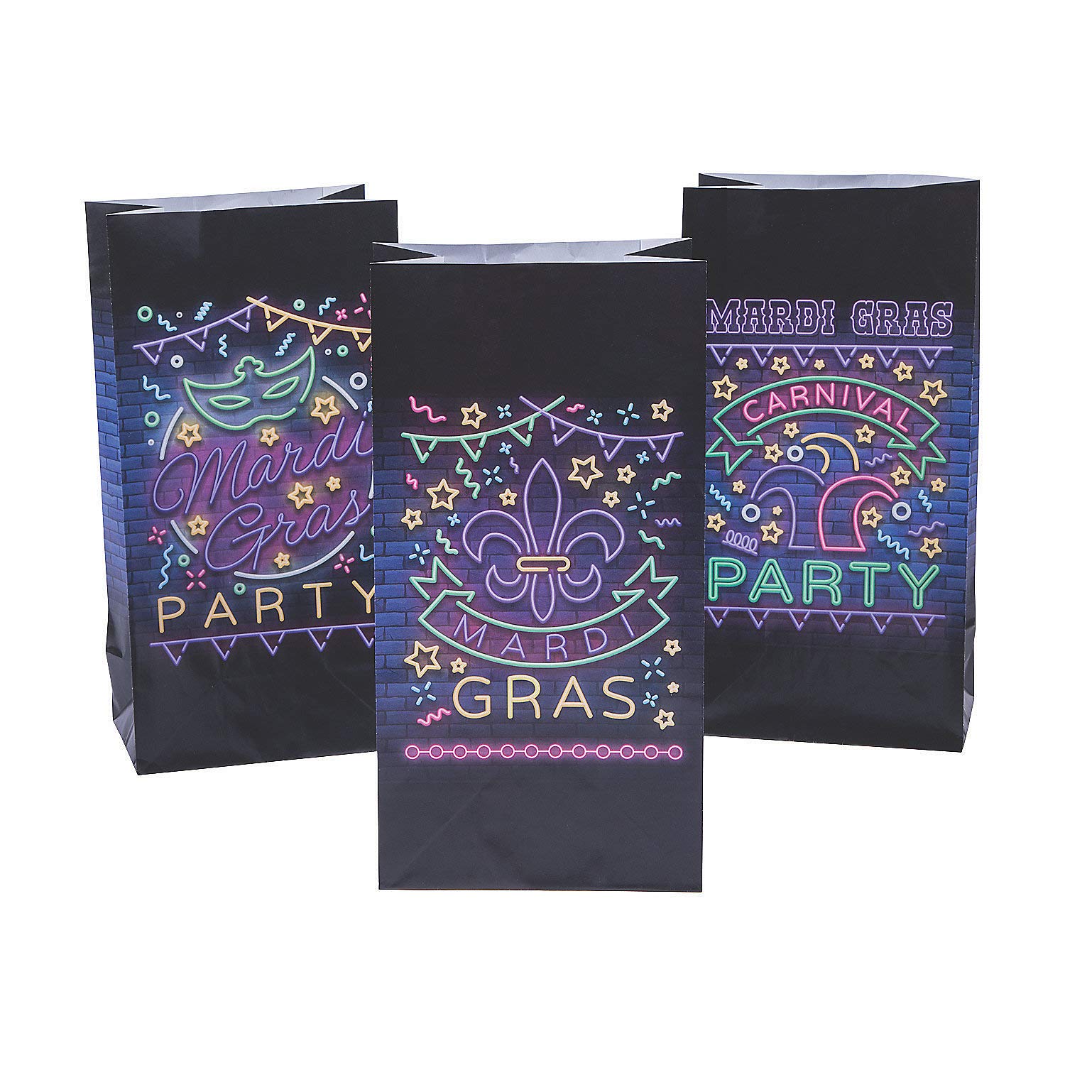 Mardi Gras Party Favor Bags - 12 Pack Colorful Paper Treat Bags for Carnival, Masquerade & Themed Parties - Perfect for Goodie Bags, Candy & Small Gifts