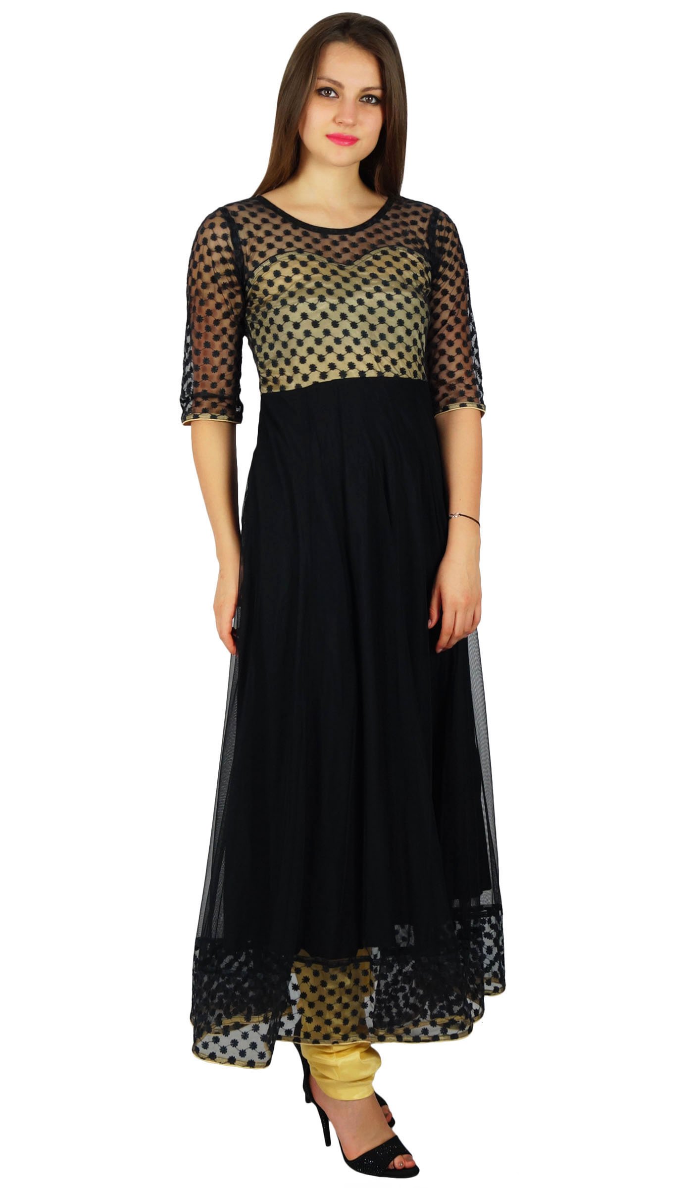 Elegant Black Net Anarkali Kurta for Women - Indian Chic Long Formal Party Dress | Perfect for Weddings, Festivals & Special Occasions