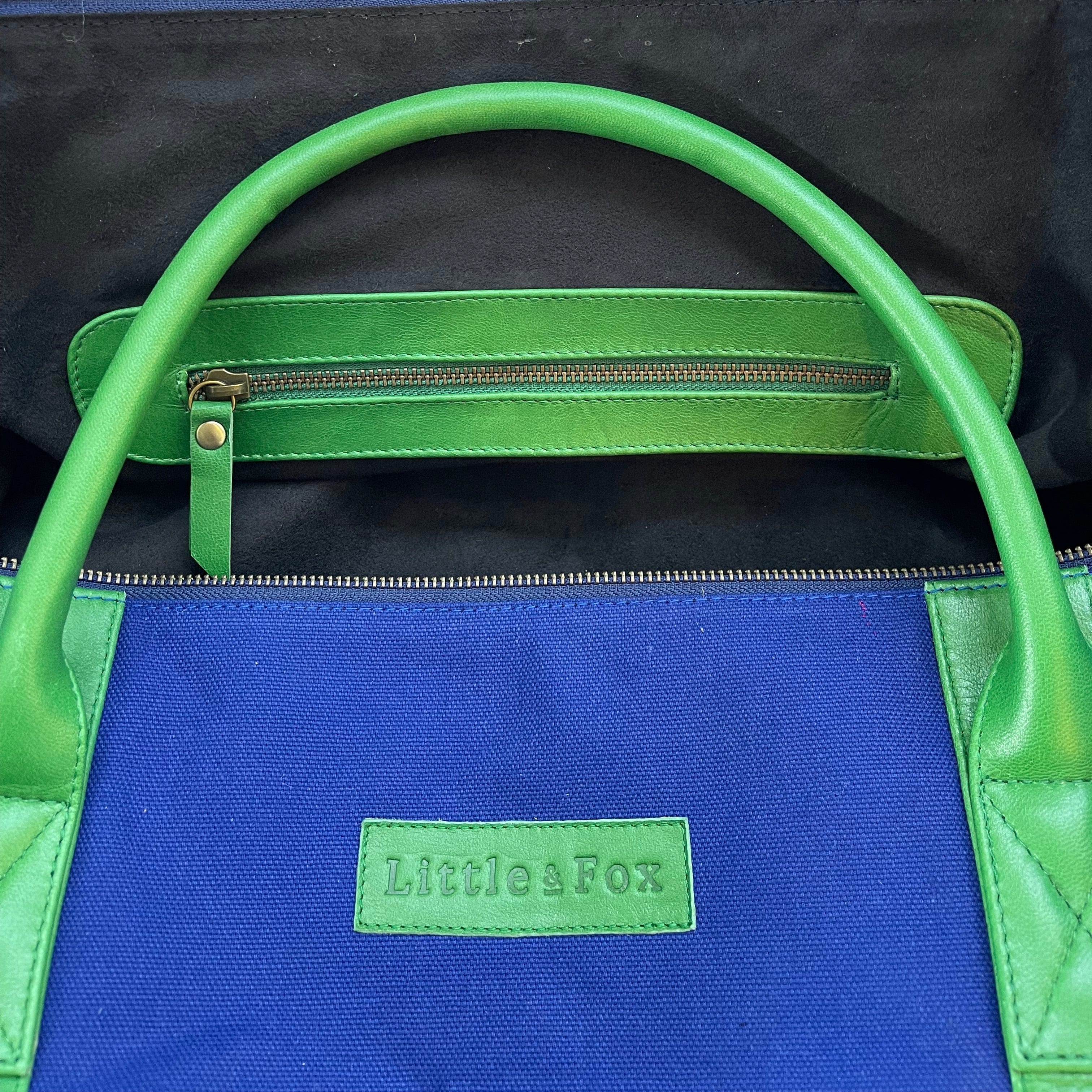 The Little & Fox Weekender Bag - Royal Blue with Emerald Green Accents - Perfect for Travel, Gym, or Weekend Getaways