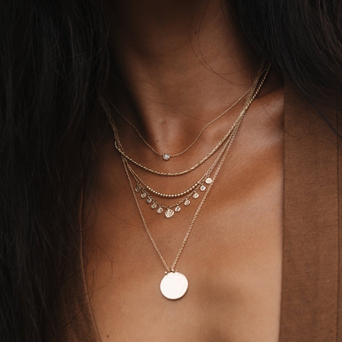 14K Yellow Gold Diamond Abacus Disk Necklace - Elegant Jewelry for Women, Perfect for Parties, Weddings & Special Occasions