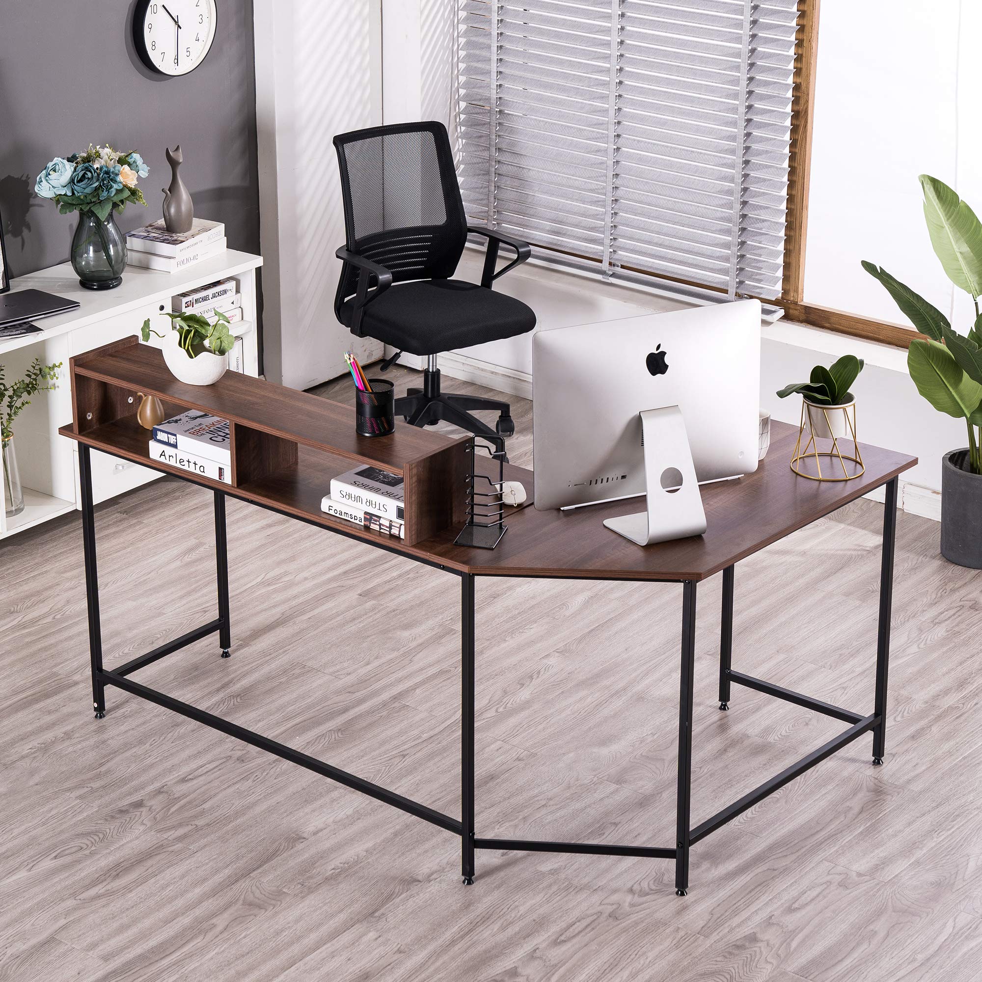 ivinta Modern L-Shaped Computer Desk with Monitor Stand - Ergonomic Gaming & Office Workstation for Small Spaces | Perfect for Home Office, Study & Writing (Model 6404)